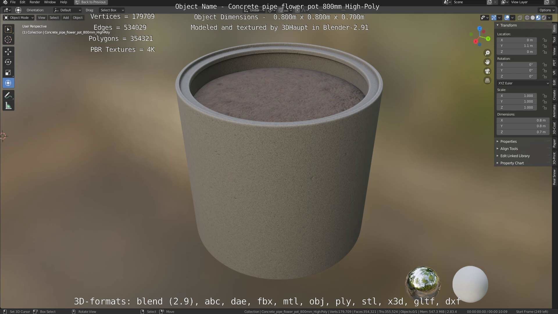 High-Poly Concrete Pipe Flower Pot 3D Model Collection_13