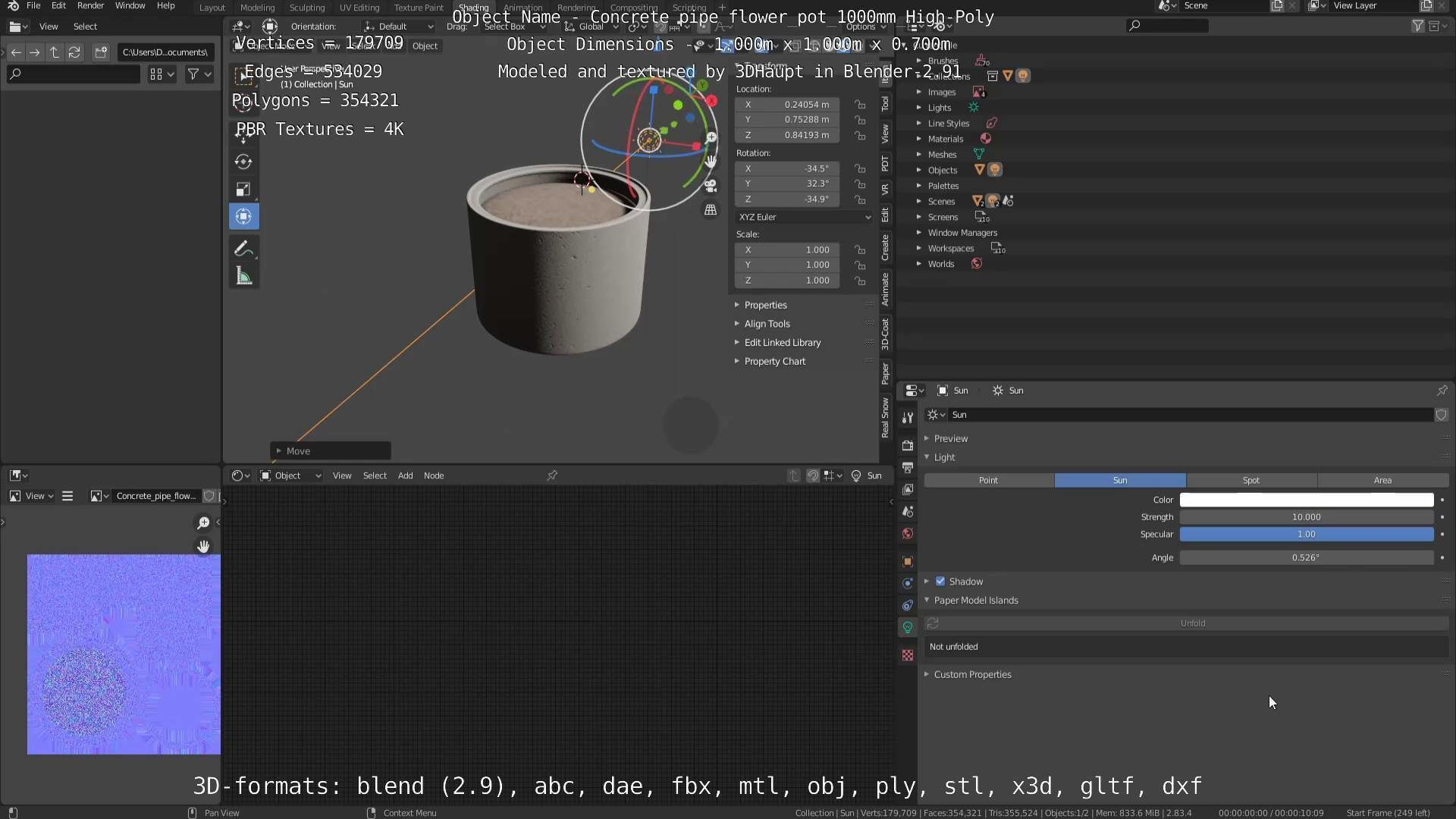 High-Poly Concrete Pipe Flower Pot 3D Model Collection_54