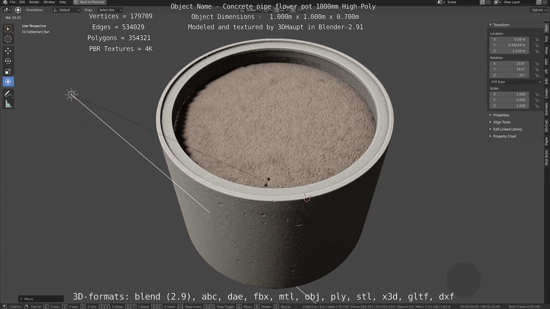 High-Poly Concrete Pipe Flower Pot 3D Model Collection_70
