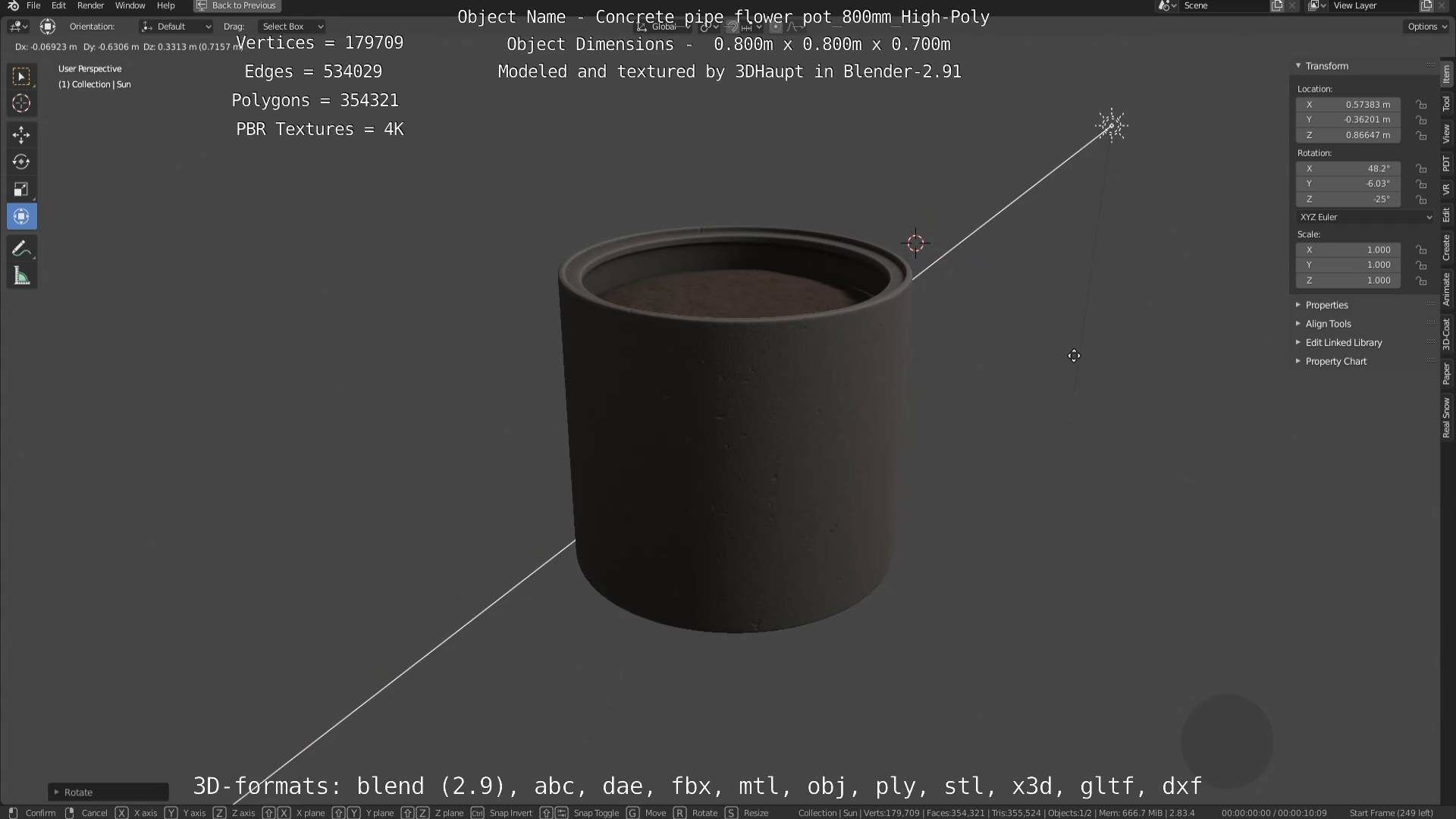 High-Poly Concrete Pipe Flower Pot 3D Model Collection_11