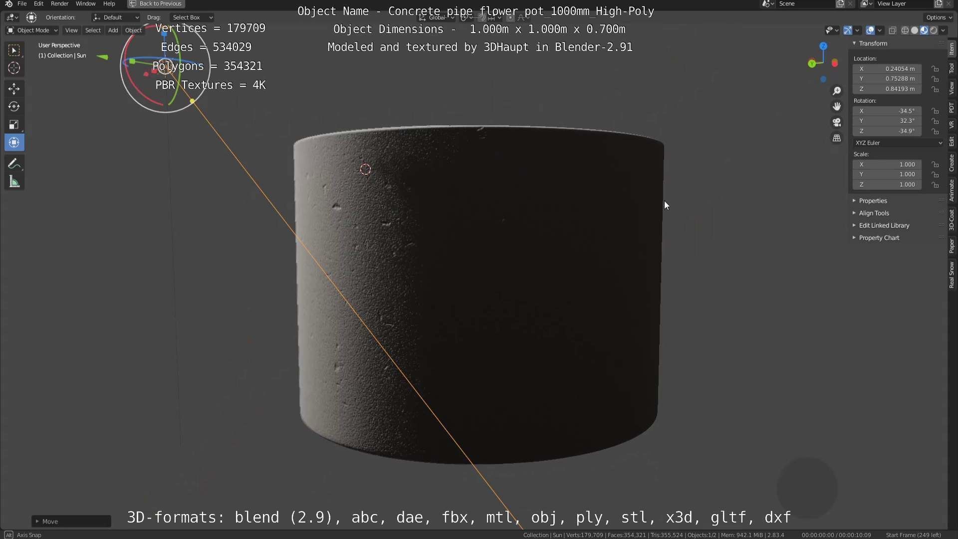 High-Poly Concrete Pipe Flower Pot 3D Model Collection_46