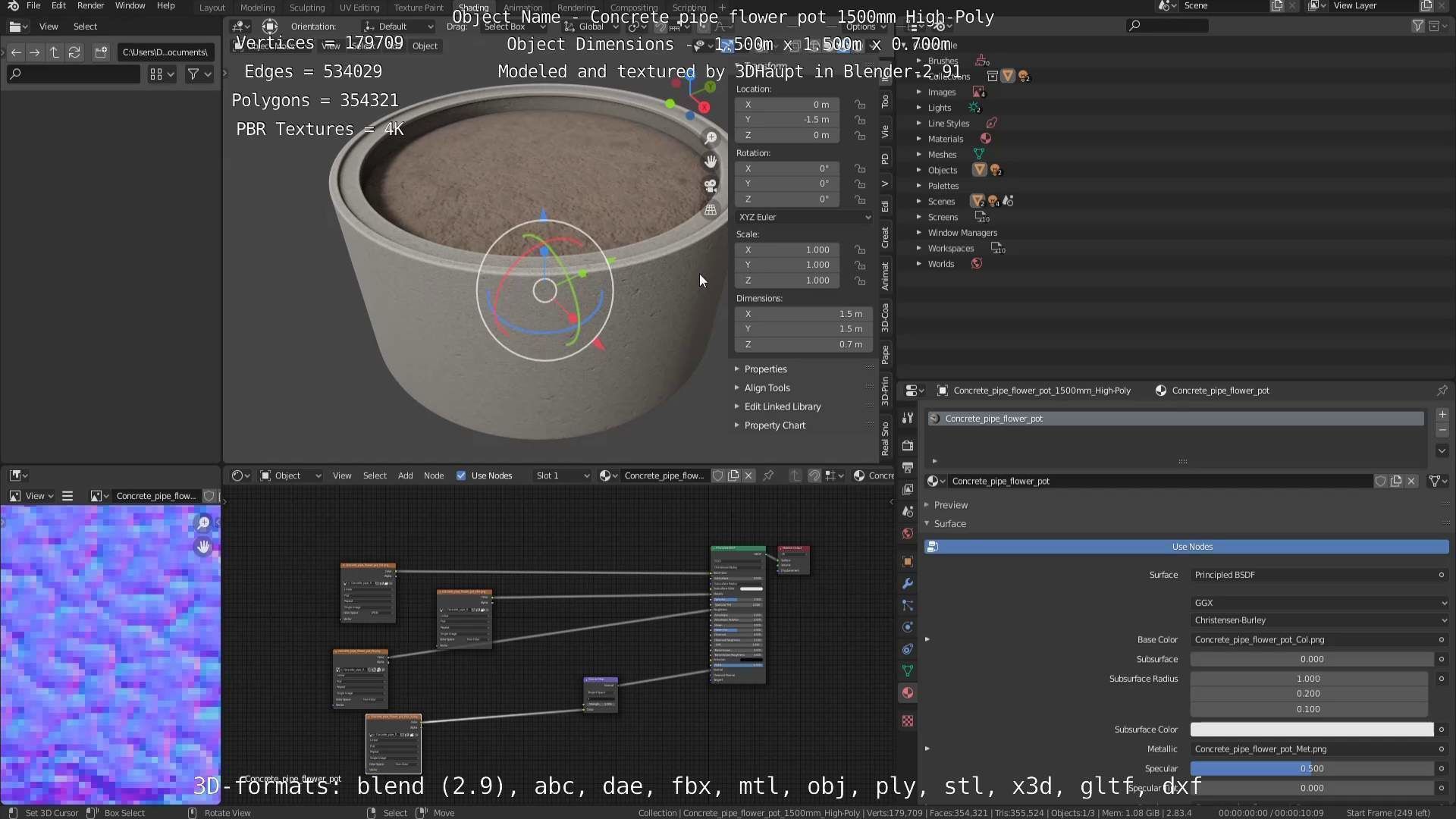 High-Poly Concrete Pipe Flower Pot 3D Model Collection_98