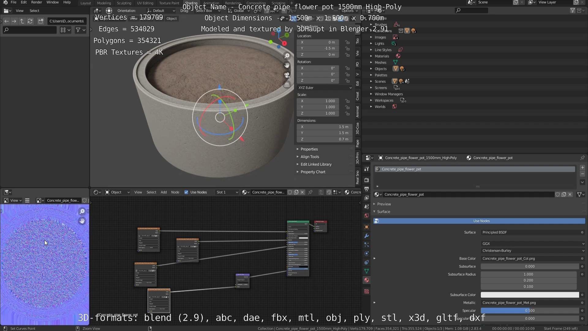 High-Poly Concrete Pipe Flower Pot 3D Model Collection_106