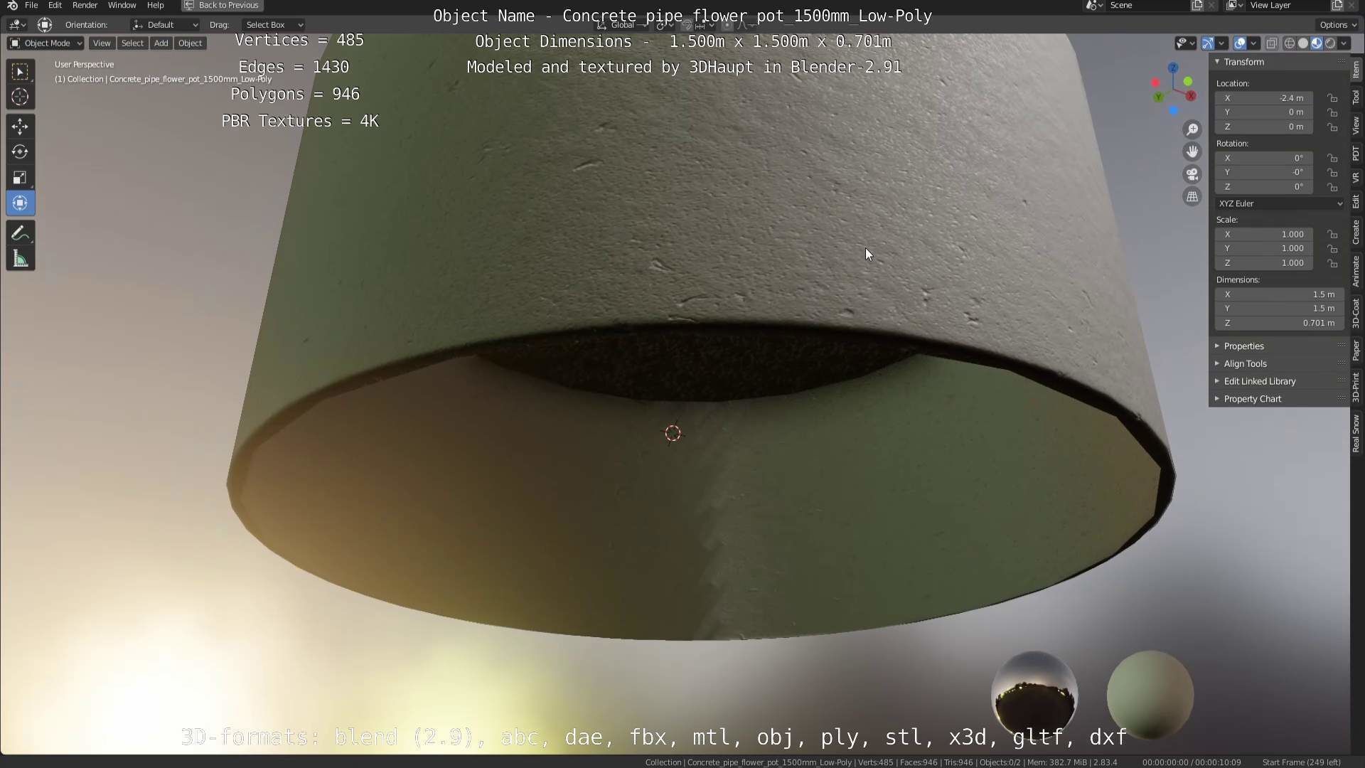 Concrete Pipe Flower Pot Low and High-Poly 3D Model Collection_83