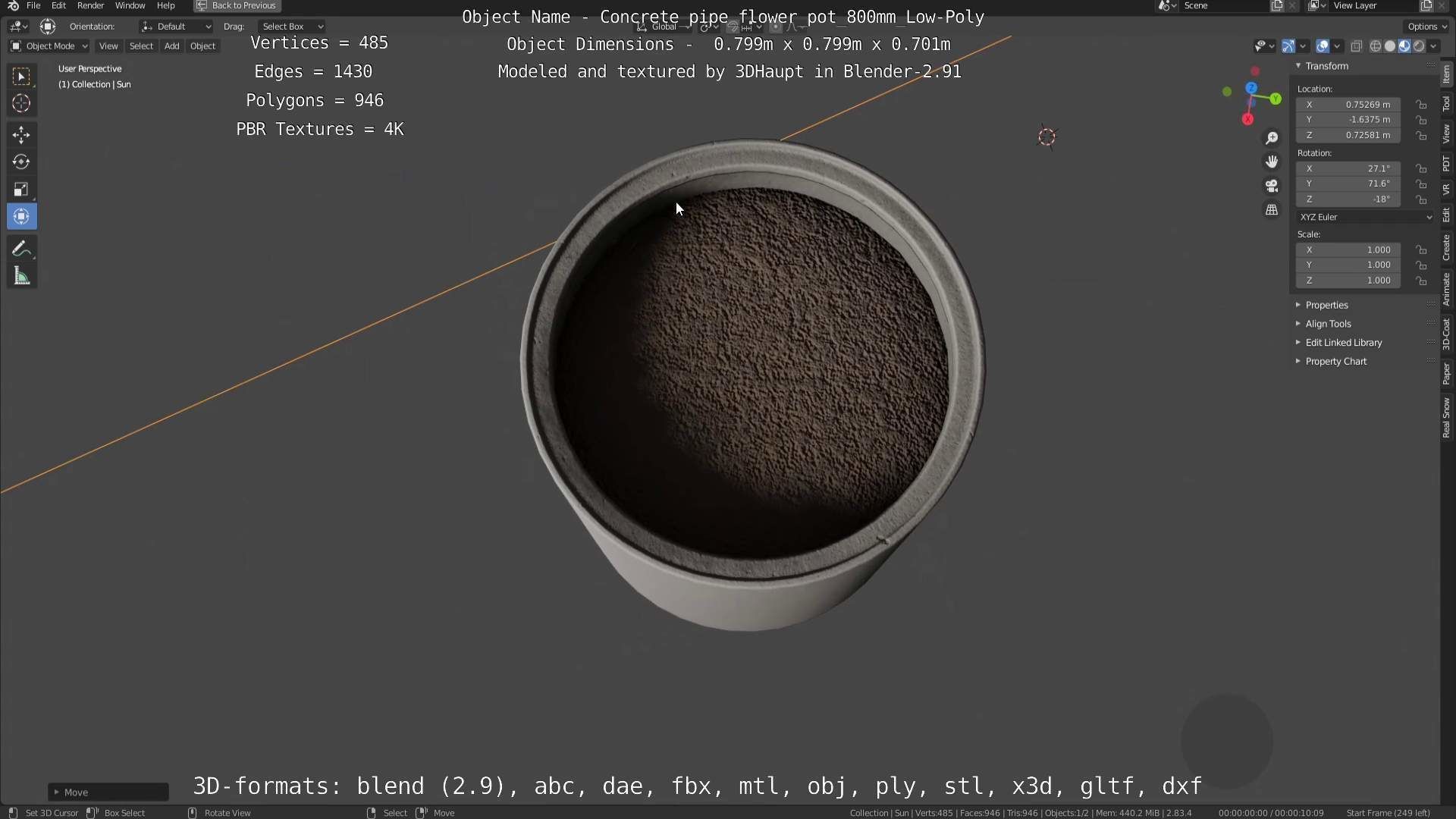 Concrete Pipe Flower Pot Low and High-Poly 3D Model Collection_59