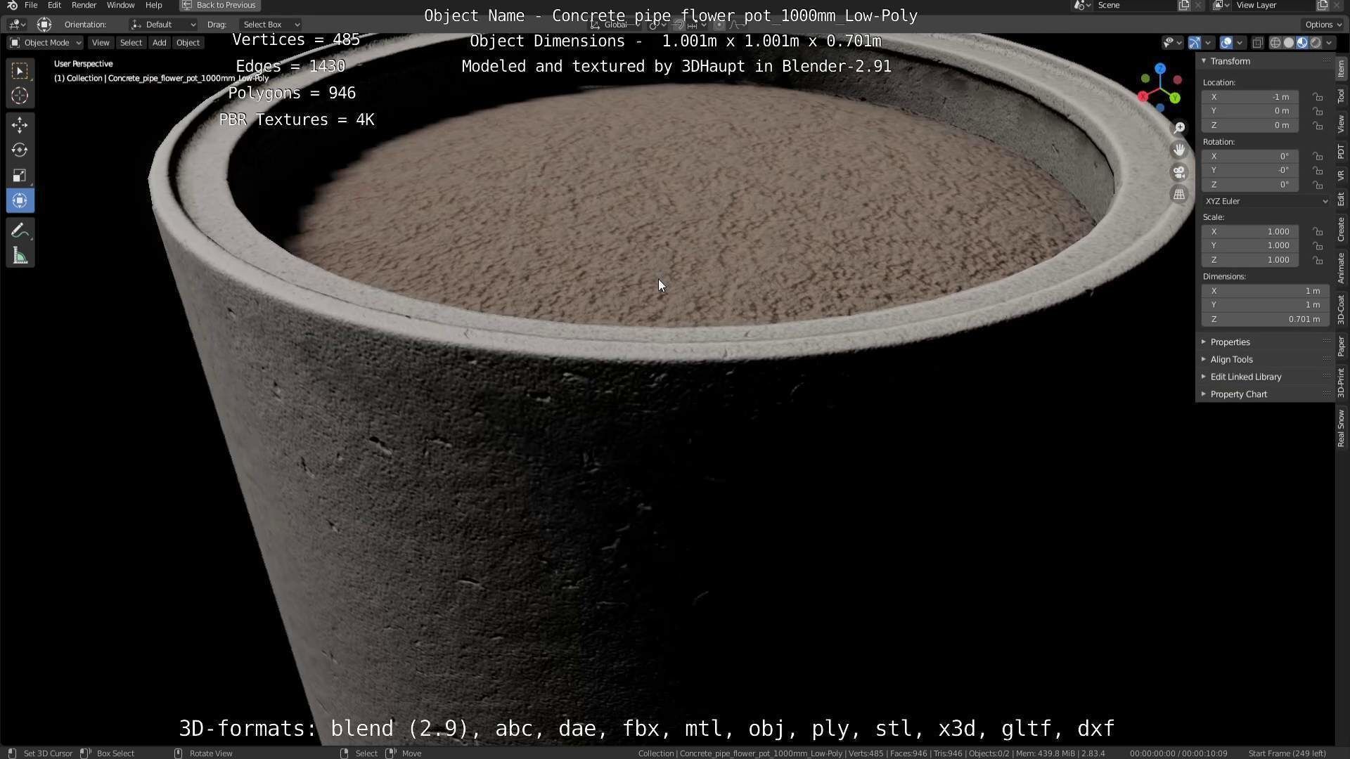 Concrete Pipe Flower Pot Low and High-Poly 3D Model Collection_34