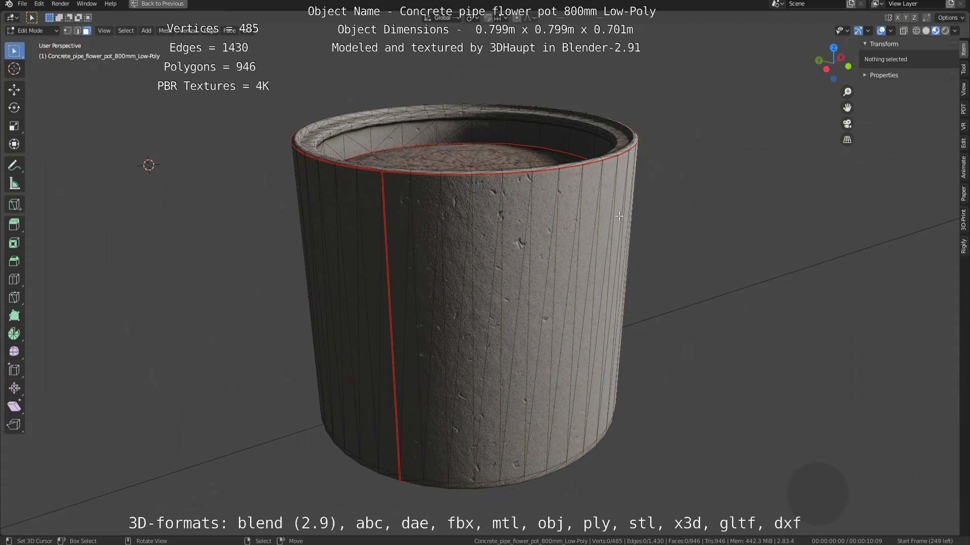 Concrete Pipe Flower Pot Low and High-Poly 3D Model Collection_45