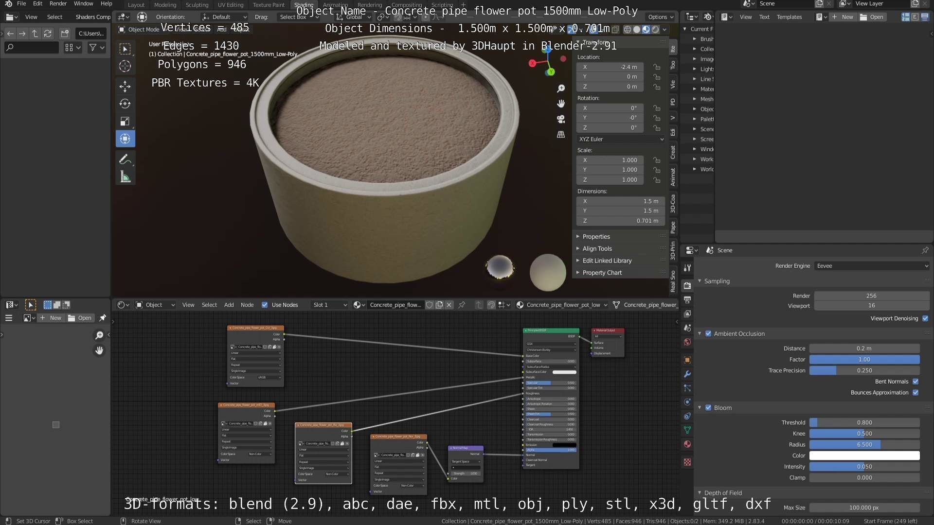 Concrete Pipe Flower Pot Low and High-Poly 3D Model Collection_77