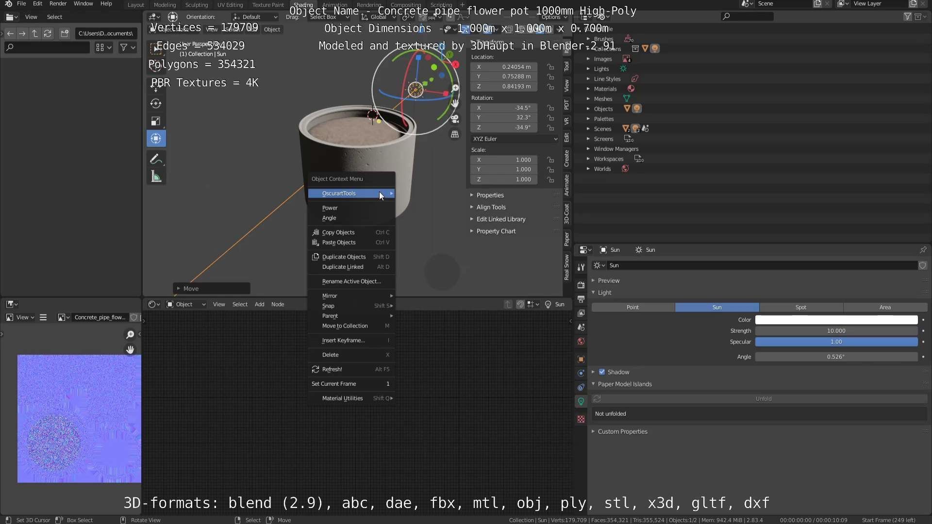 Concrete Pipe Flower Pot Low and High-Poly 3D Model Collection_122
