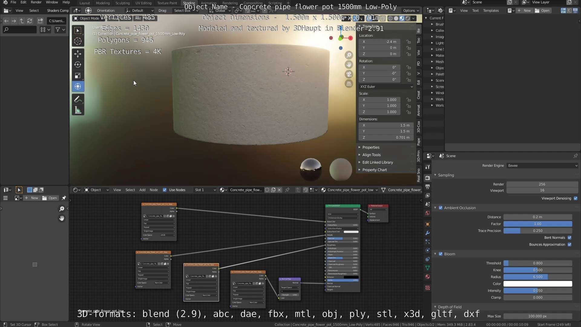 Concrete Pipe Flower Pot Low and High-Poly 3D Model Collection_92