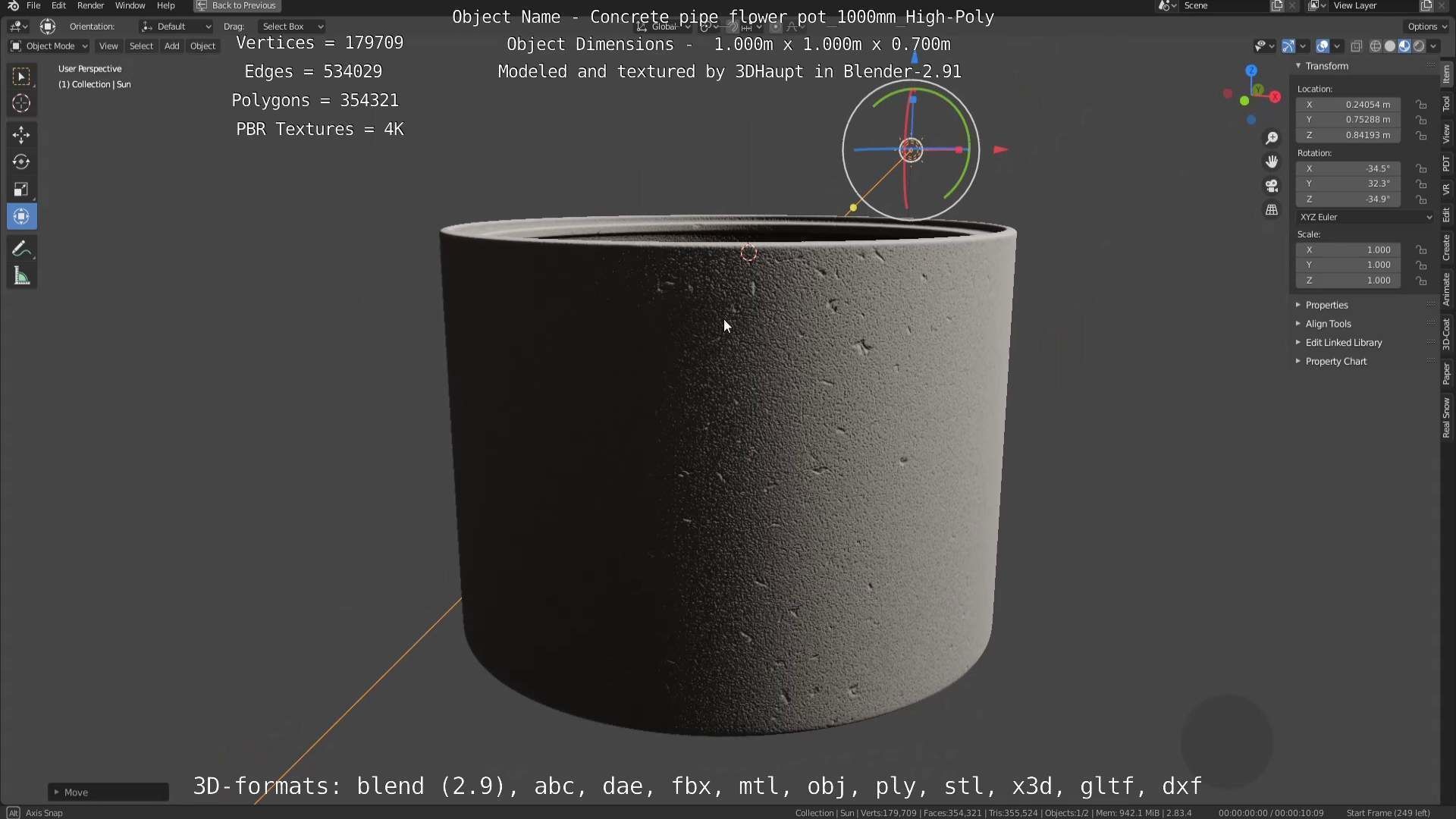Concrete Pipe Flower Pot Low and High-Poly 3D Model Collection_108