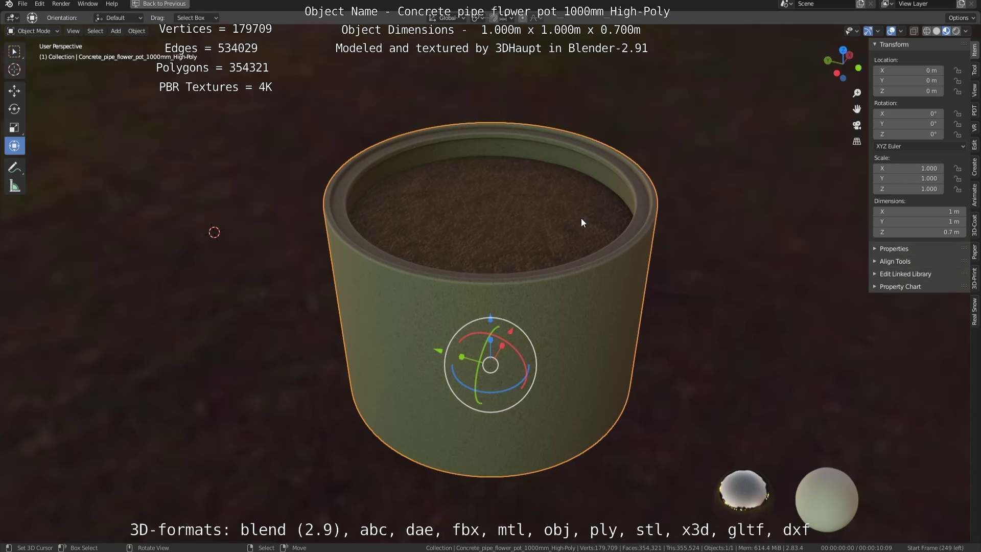 Concrete Pipe Flower Pot Low and High-Poly 3D Model Collection_95