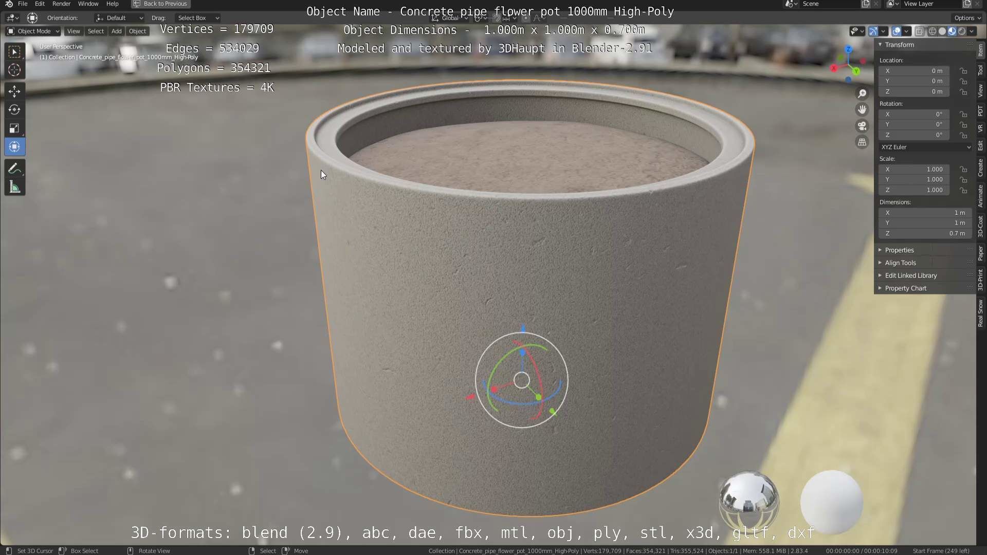 Concrete Pipe Flower Pot Low and High-Poly 3D Model Collection_98