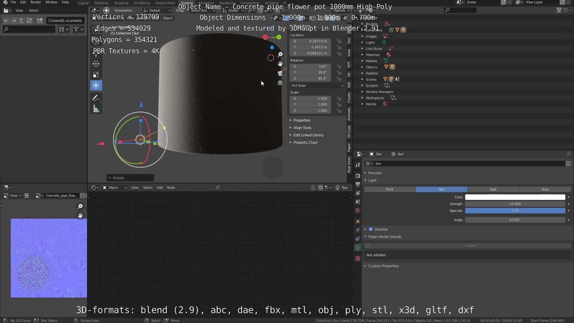 Concrete Pipe Flower Pot Low and High-Poly 3D Model Collection_118