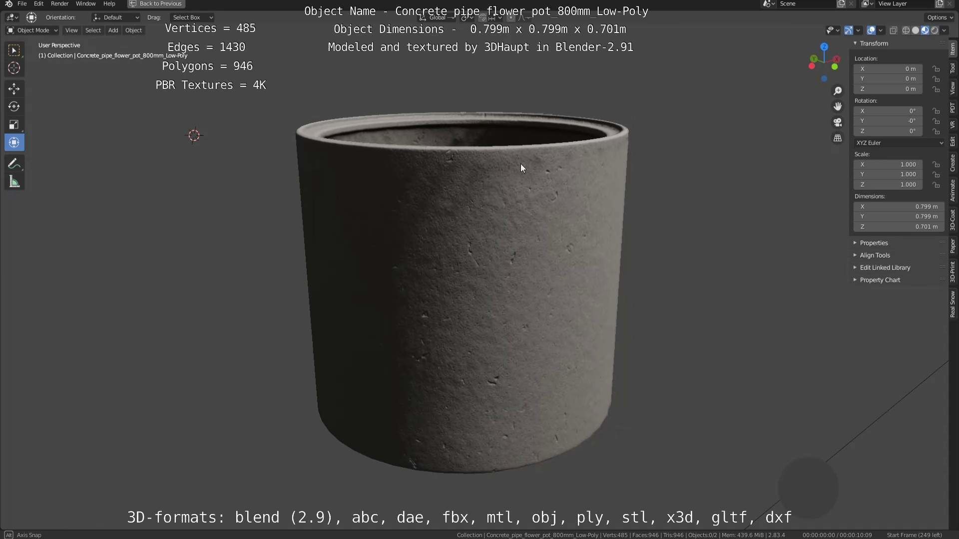 Concrete Pipe Flower Pot Low and High-Poly 3D Model Collection_55