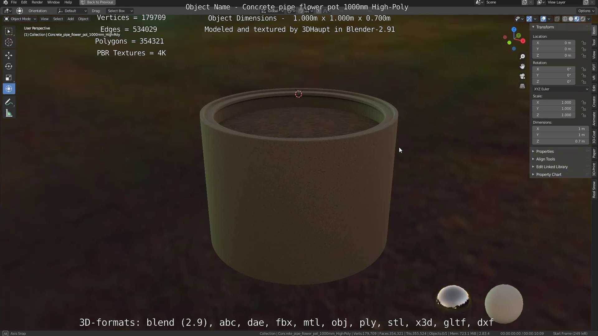 Concrete Pipe Flower Pot Low and High-Poly 3D Model Collection_117
