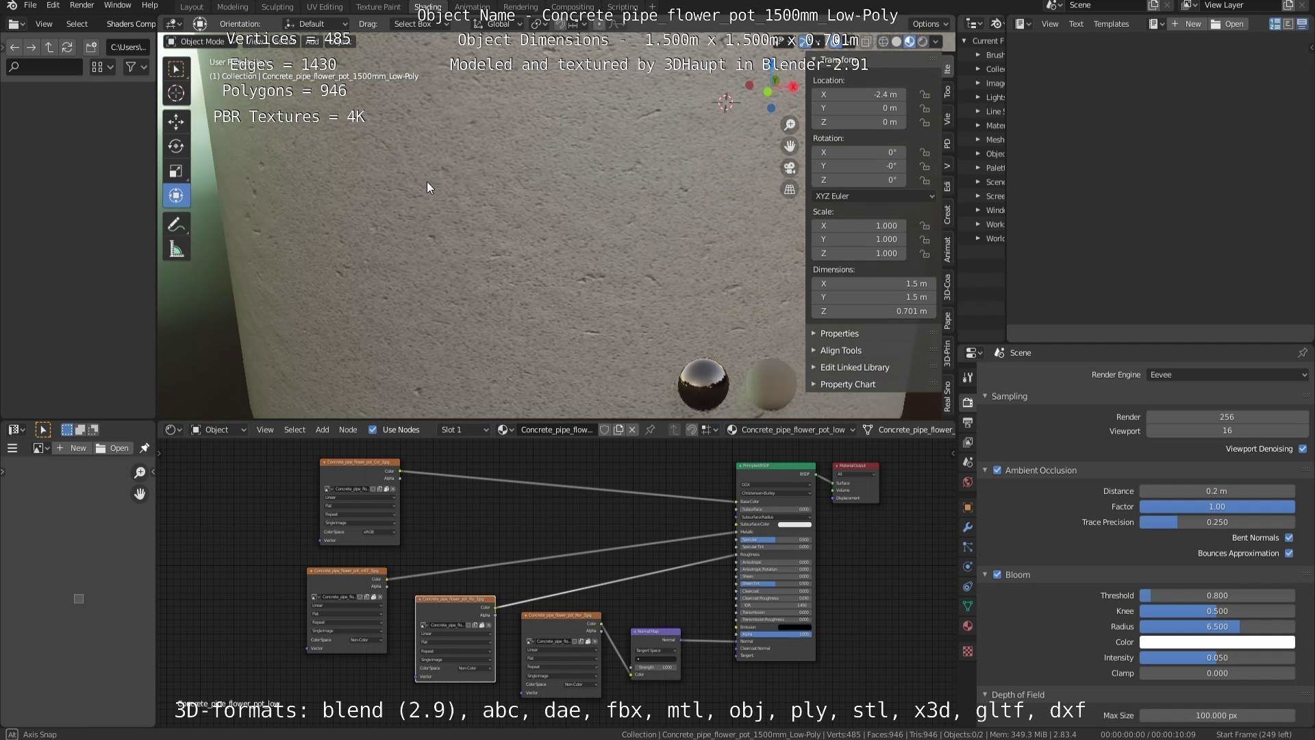 Concrete Pipe Flower Pot Low and High-Poly 3D Model Collection_78