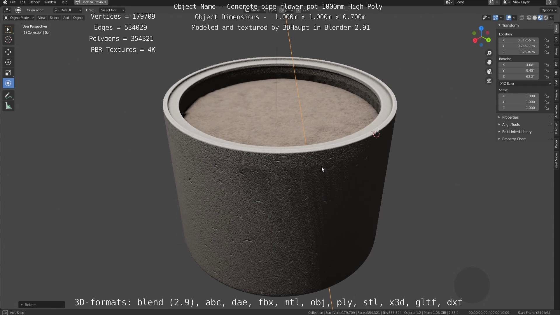 Concrete Pipe Flower Pot Low and High-Poly 3D Model Collection_101