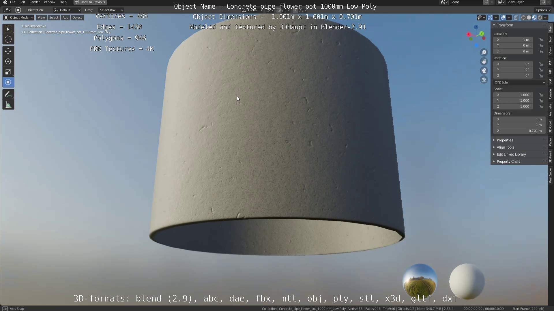 Concrete Pipe Flower Pot Low and High-Poly 3D Model Collection_21