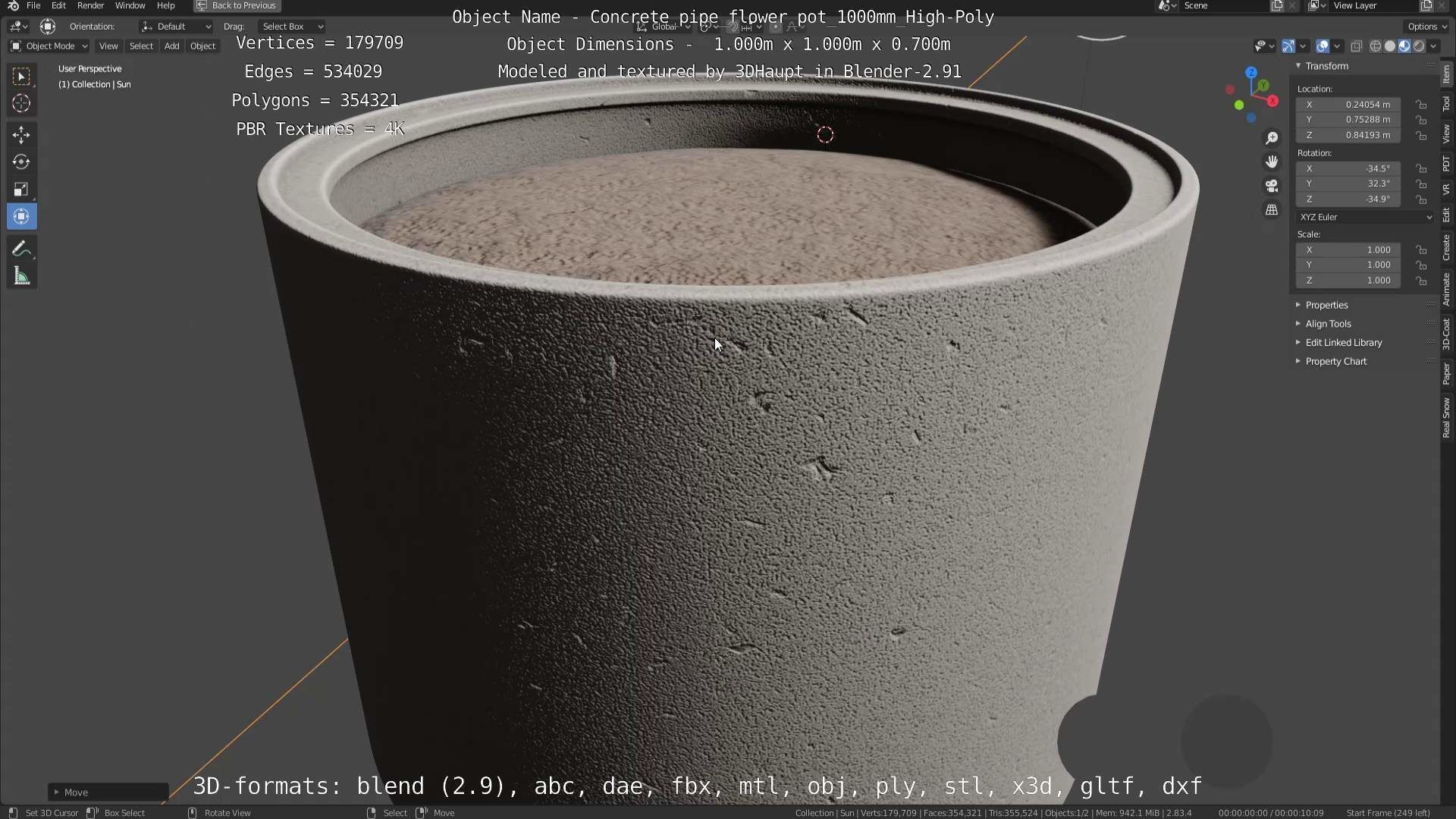 Concrete Pipe Flower Pot Low and High-Poly 3D Model Collection_138
