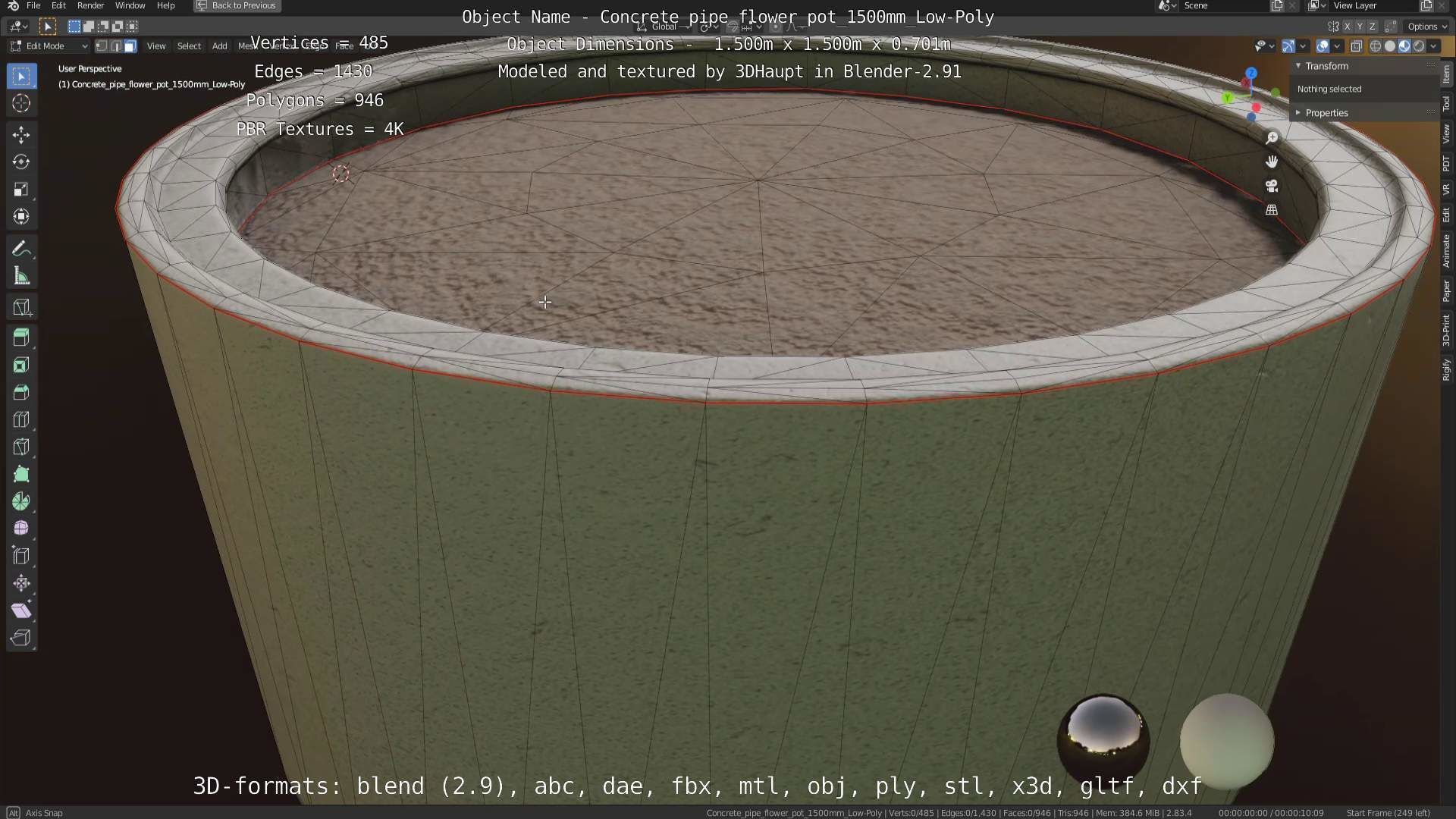 Concrete Pipe Flower Pot Low and High-Poly 3D Model Collection_90