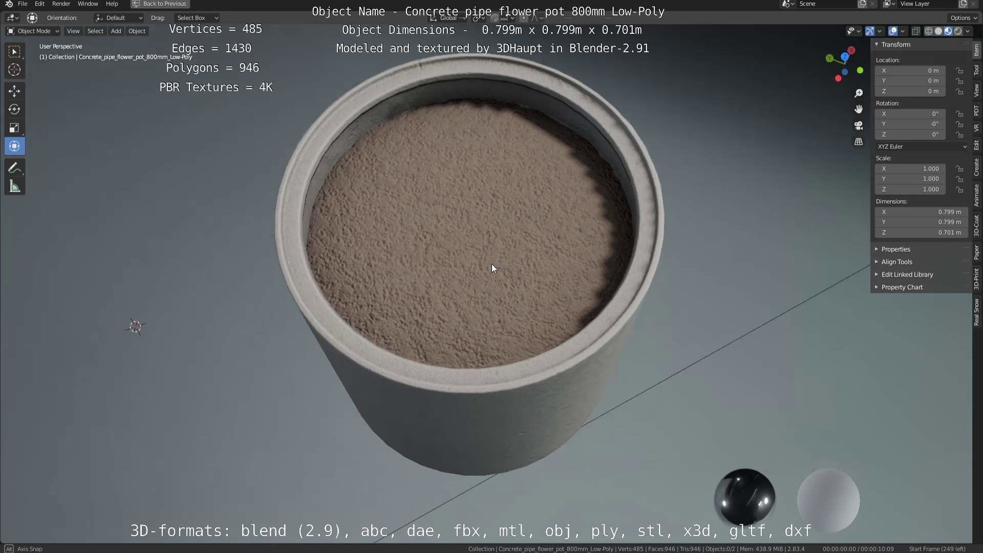 Concrete Pipe Flower Pot Low and High-Poly 3D Model Collection_67
