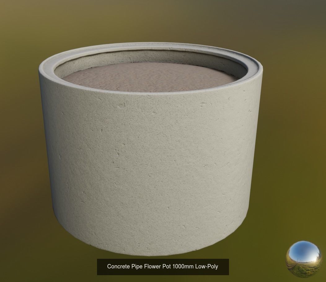 Concrete Pipe Flower Pot Low and High-Poly 3D Model Collection_12
