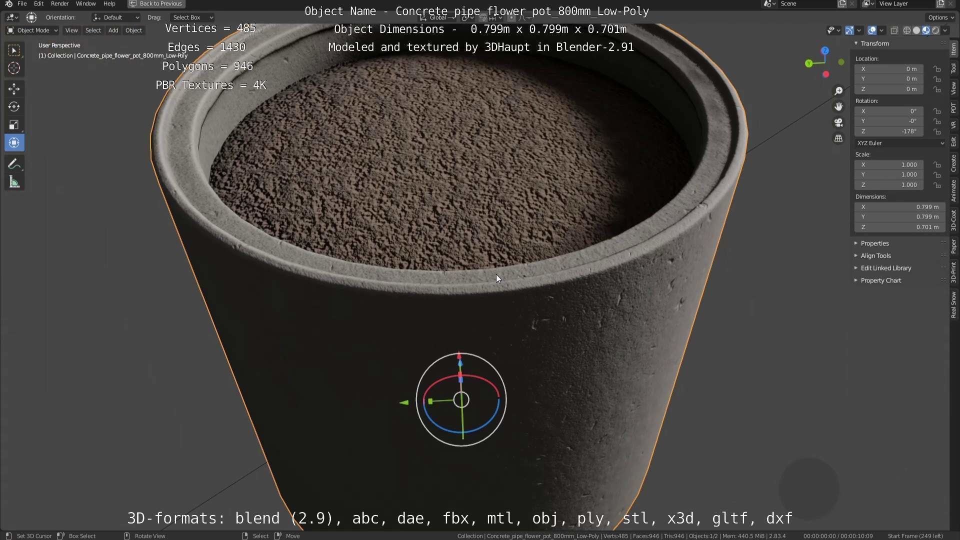 Concrete Pipe Flower Pot Low and High-Poly 3D Model Collection_73