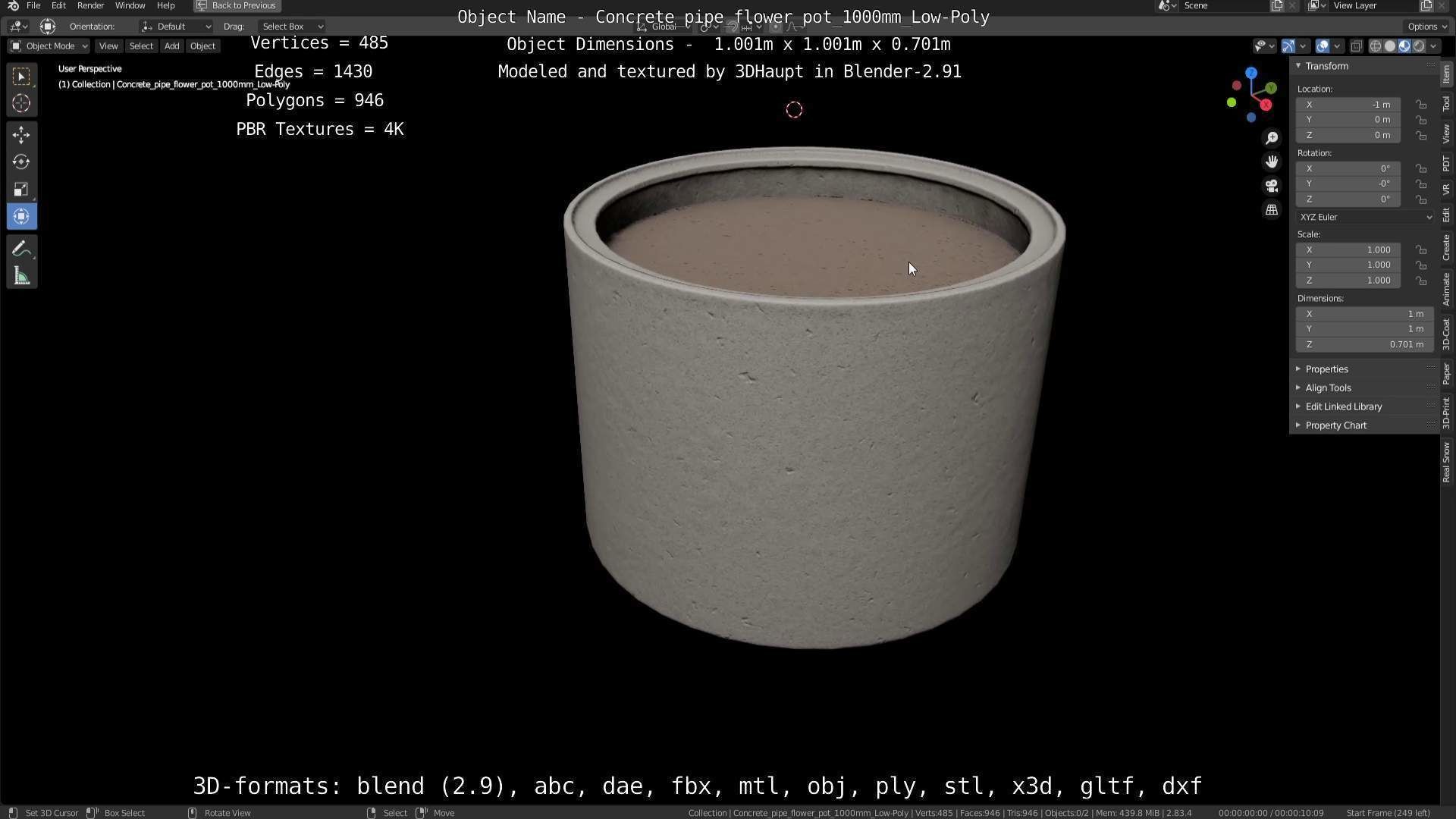 Concrete Pipe Flower Pot Low and High-Poly 3D Model Collection_14
