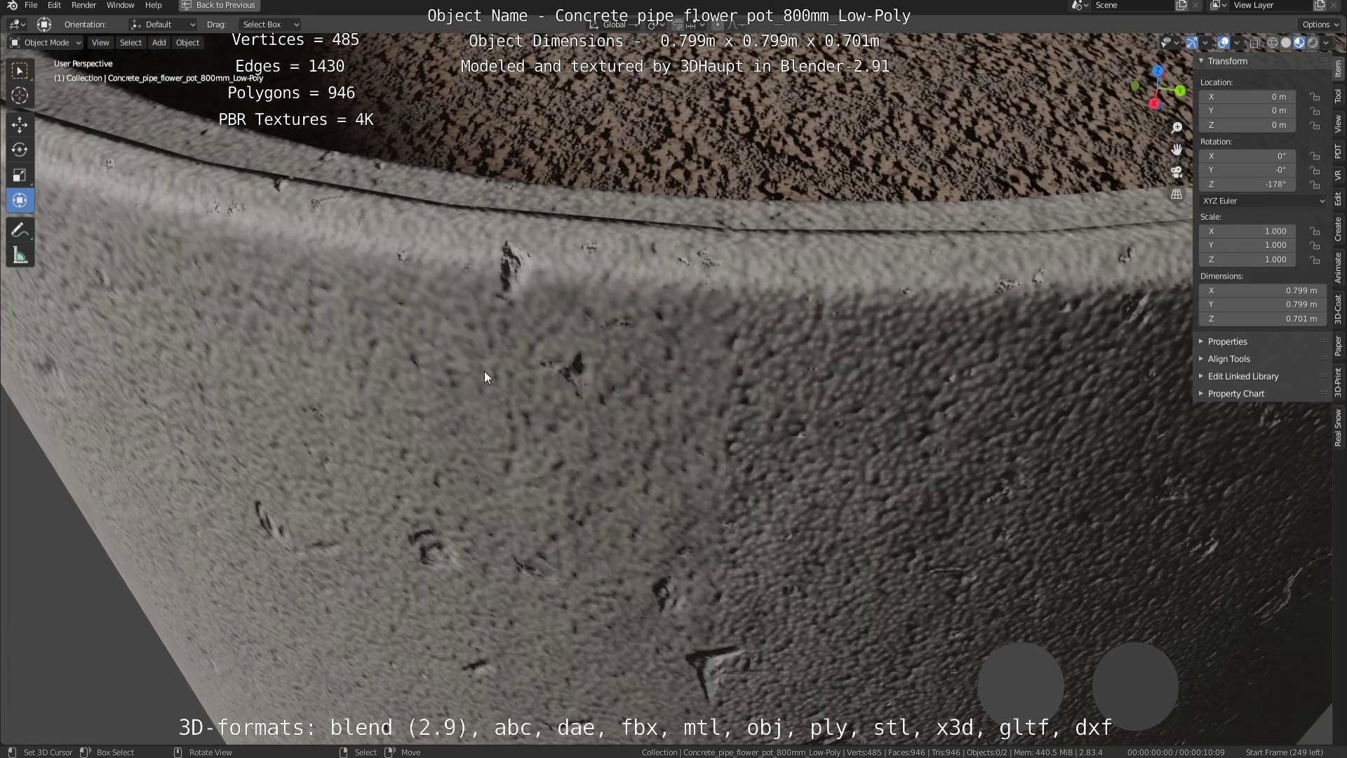 Concrete Pipe Flower Pot Low and High-Poly 3D Model Collection_65