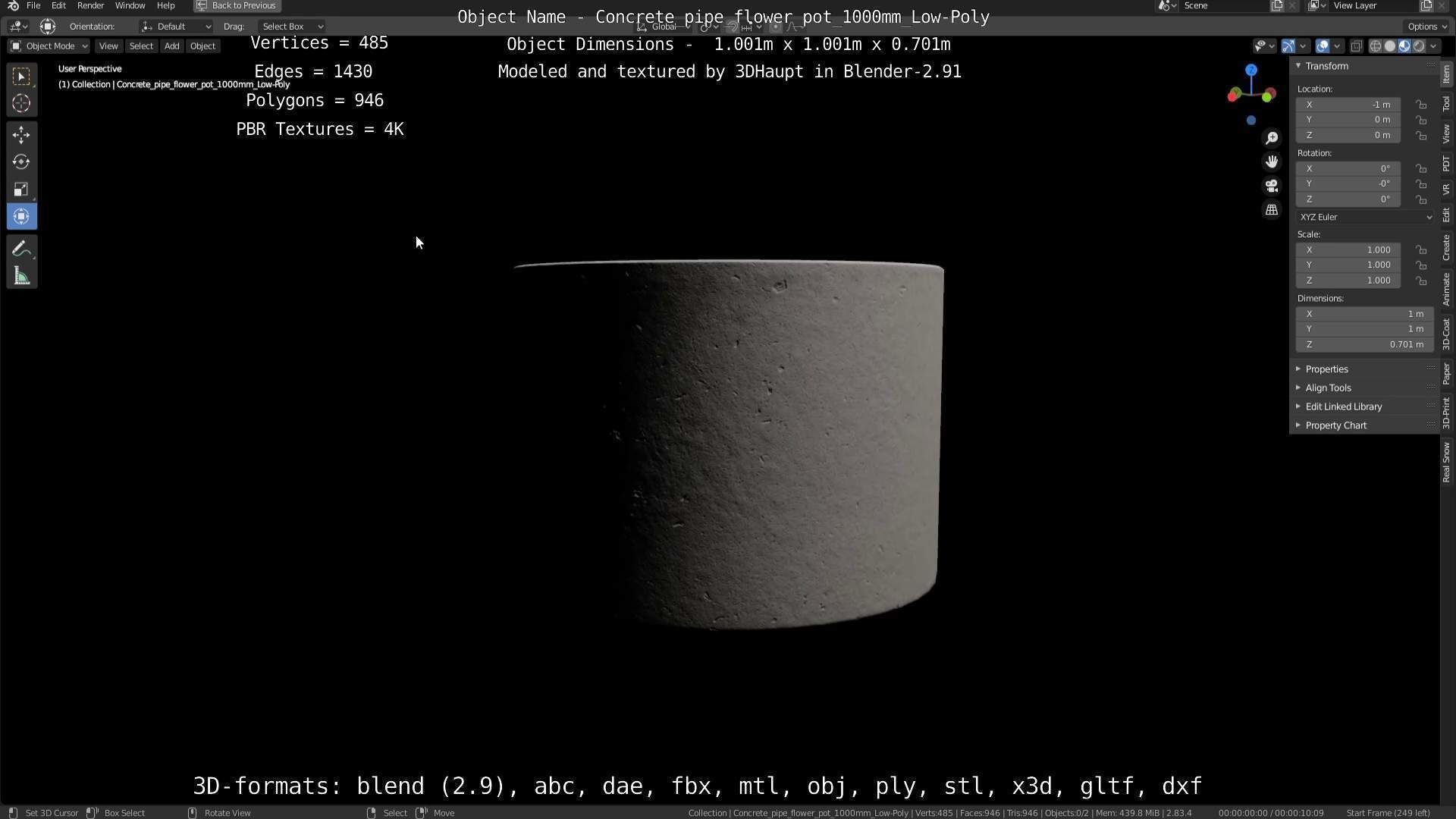 Concrete Pipe Flower Pot Low and High-Poly 3D Model Collection_19