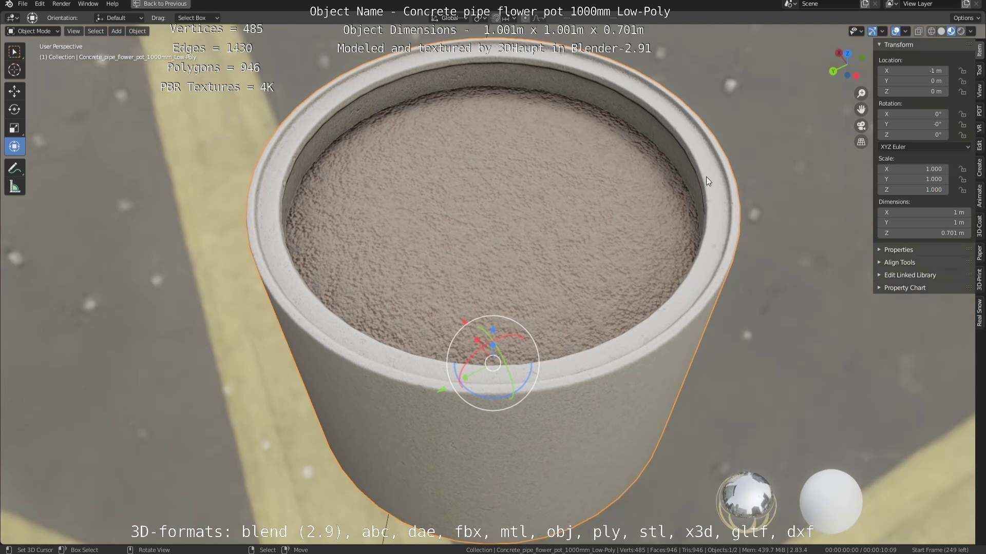 Concrete Pipe Flower Pot Low and High-Poly 3D Model Collection_39