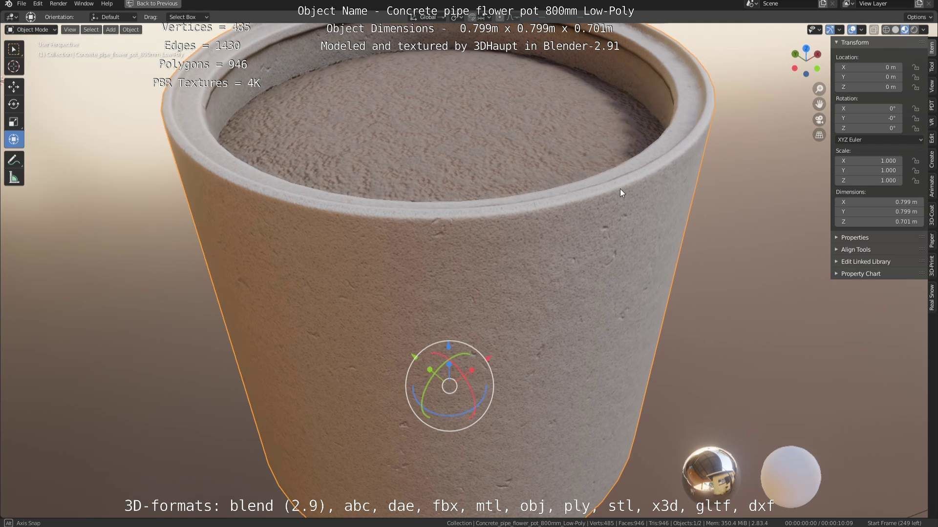 Concrete Pipe Flower Pot Low and High-Poly 3D Model Collection_61