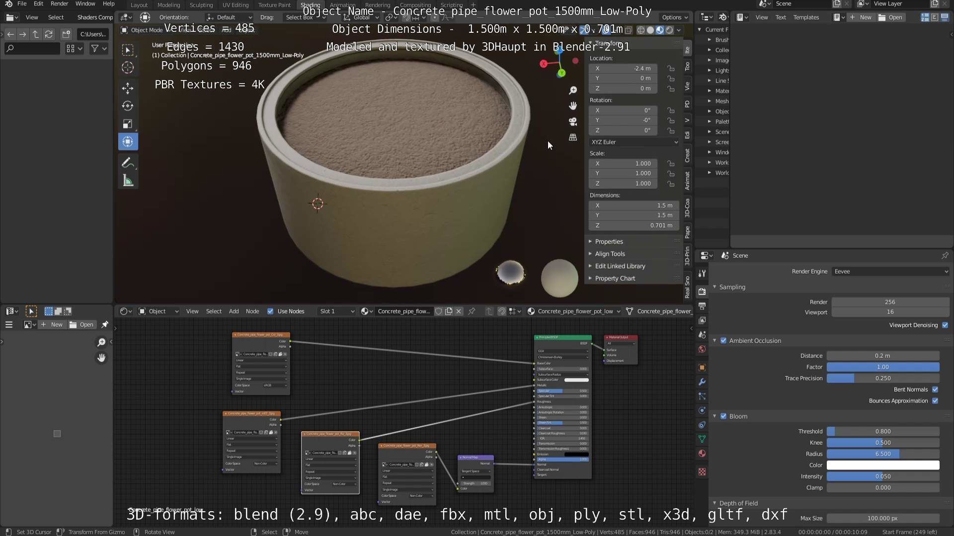 Concrete Pipe Flower Pot Low and High-Poly 3D Model Collection_89