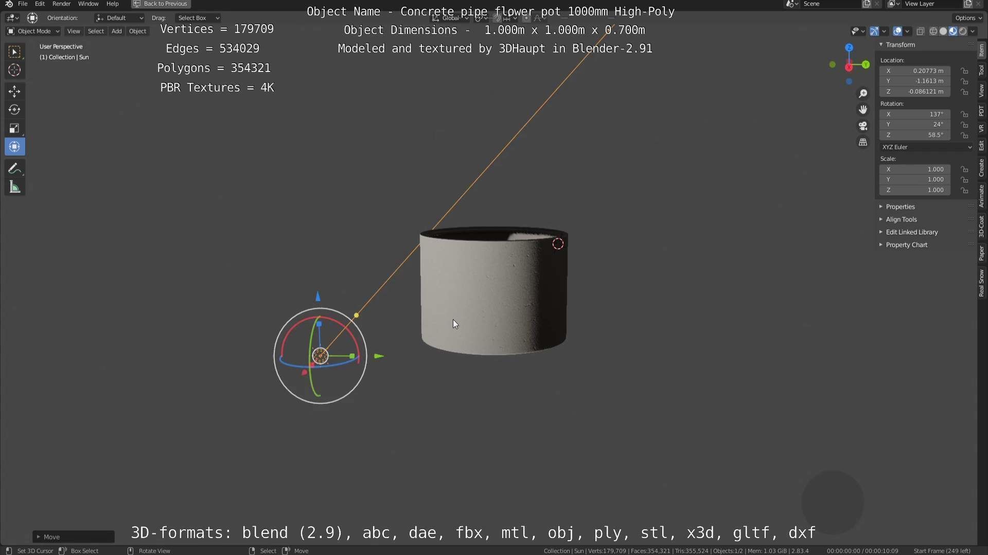 Concrete Pipe Flower Pot Low and High-Poly 3D Model Collection_100