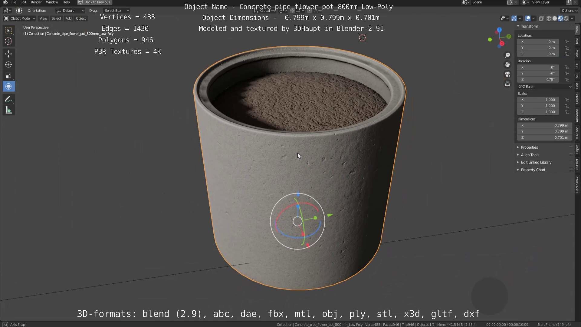 Concrete Pipe Flower Pot Low and High-Poly 3D Model Collection_57