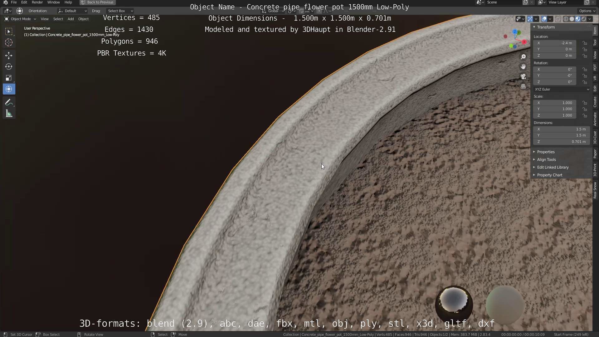 Concrete Pipe Flower Pot Low and High-Poly 3D Model Collection_74