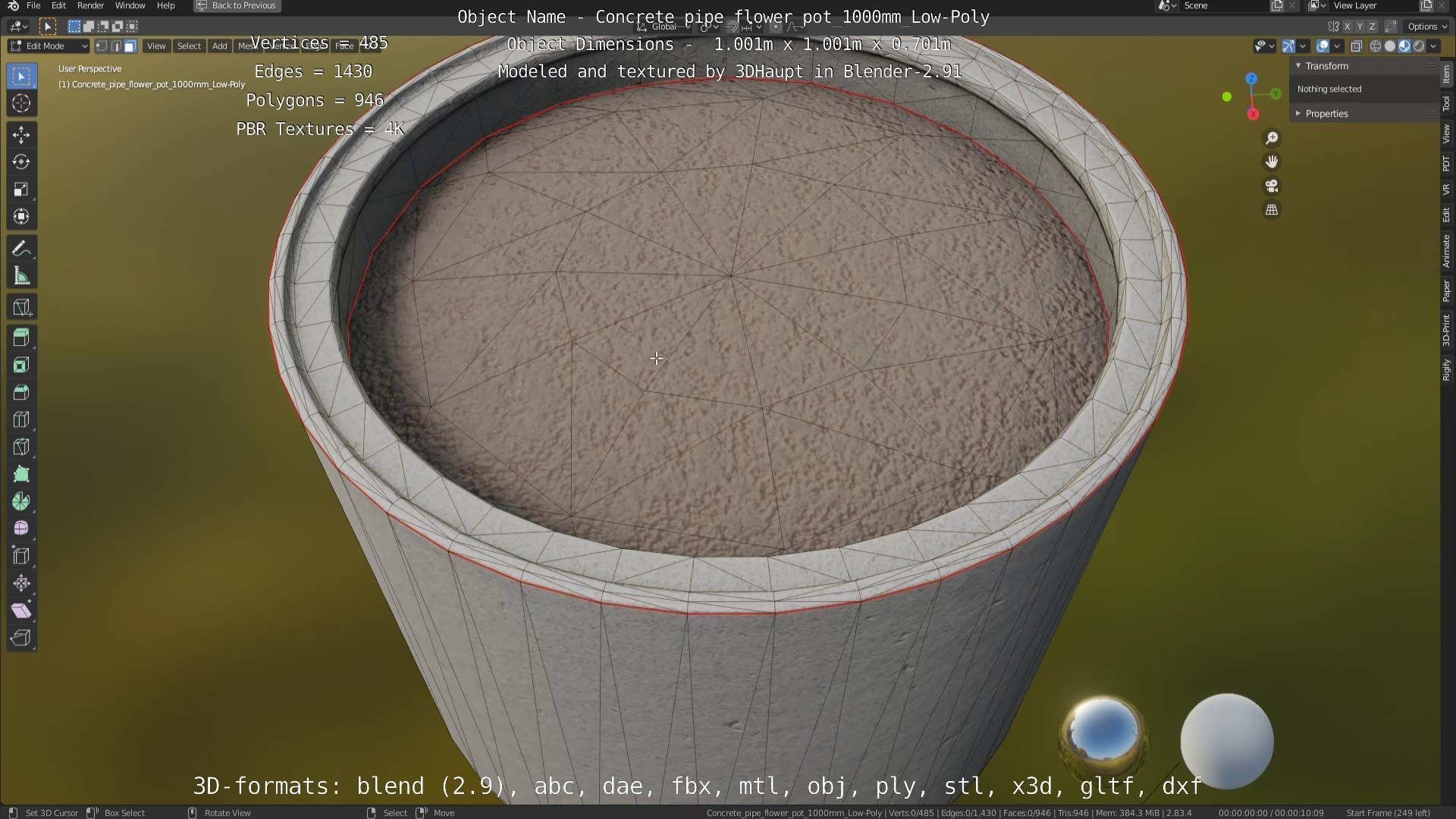 Concrete Pipe Flower Pot Low and High-Poly 3D Model Collection_32