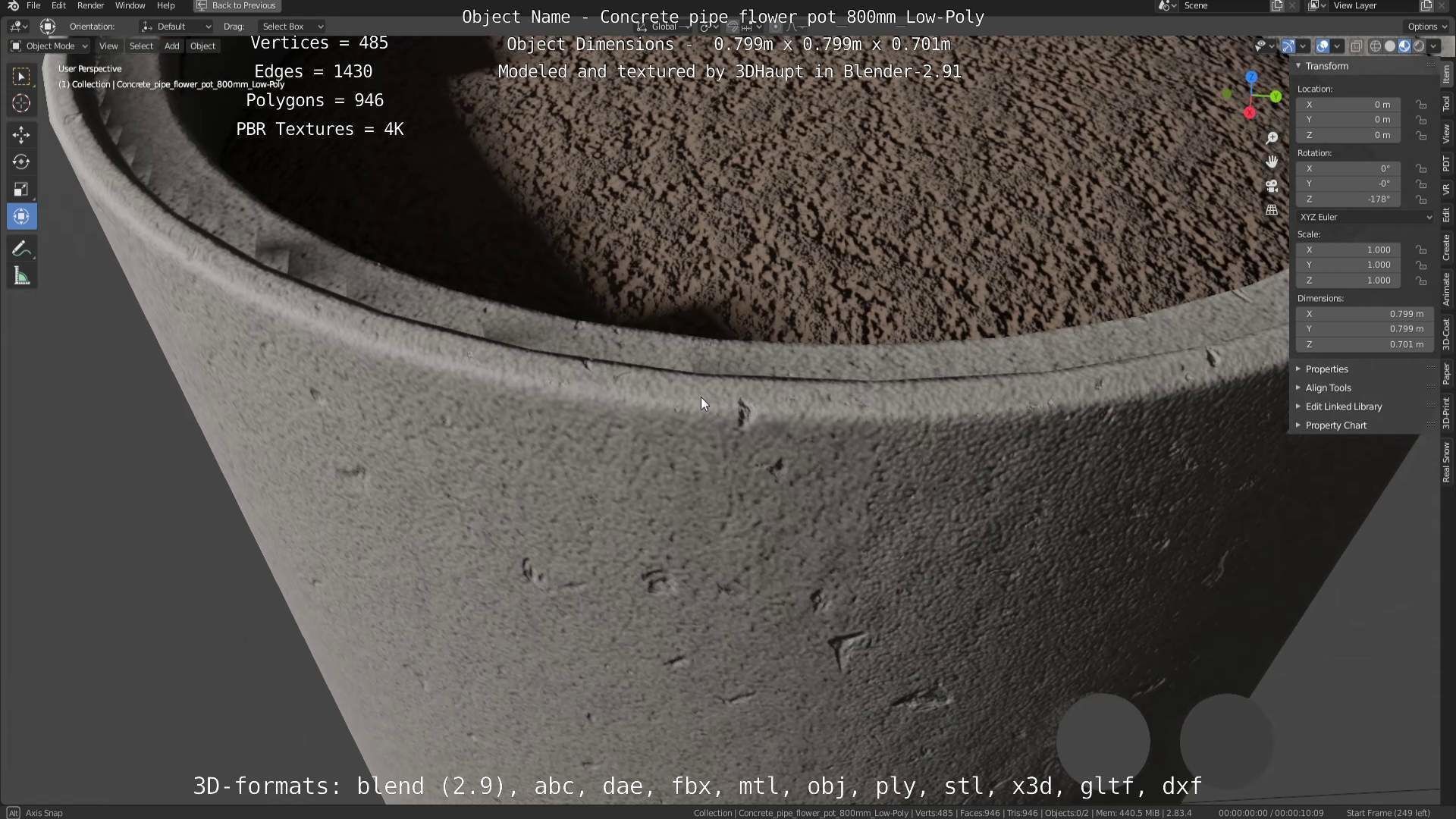 Concrete Pipe Flower Pot Low and High-Poly 3D Model Collection_72