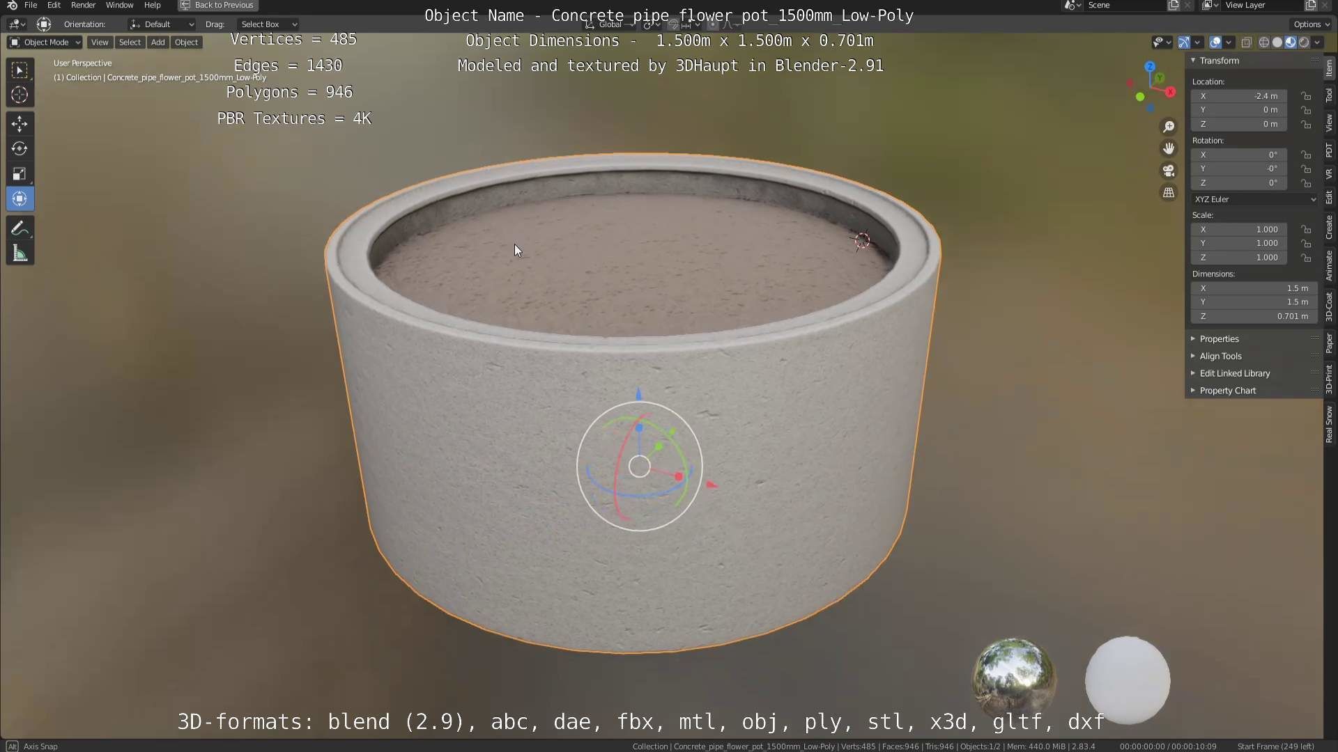 Concrete Pipe Flower Pot Low and High-Poly 3D Model Collection_86