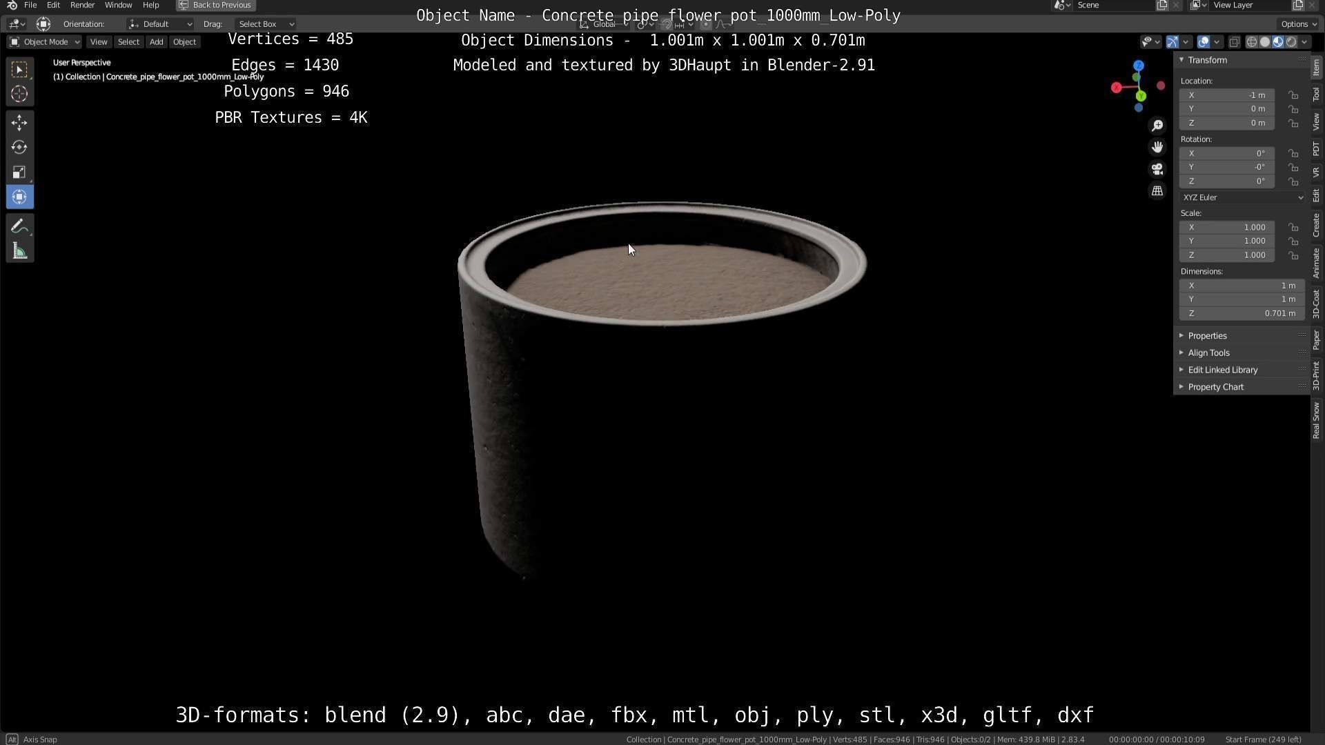 Concrete Pipe Flower Pot Low and High-Poly 3D Model Collection_18