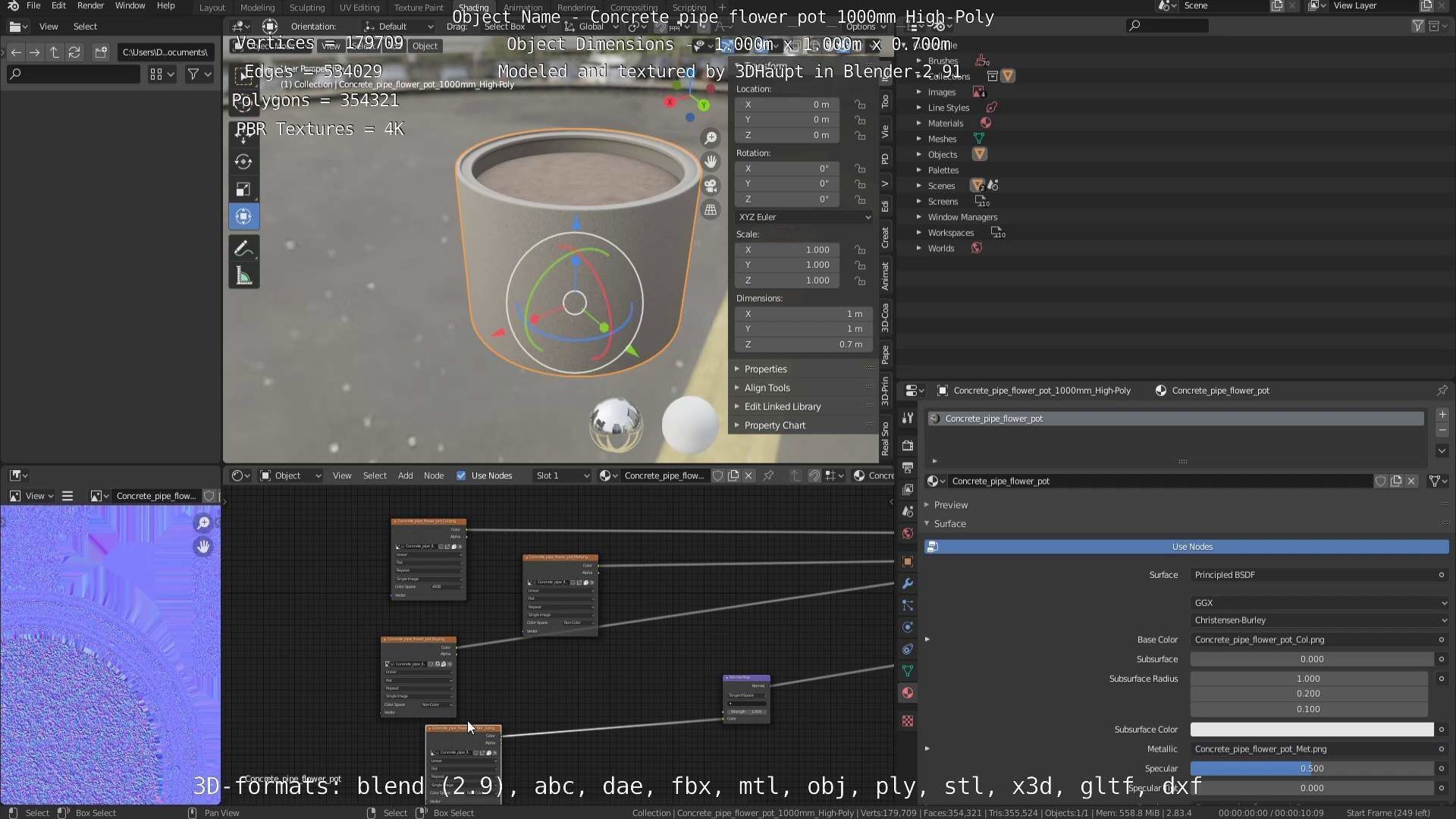 Concrete Pipe Flower Pot Low and High-Poly 3D Model Collection_109