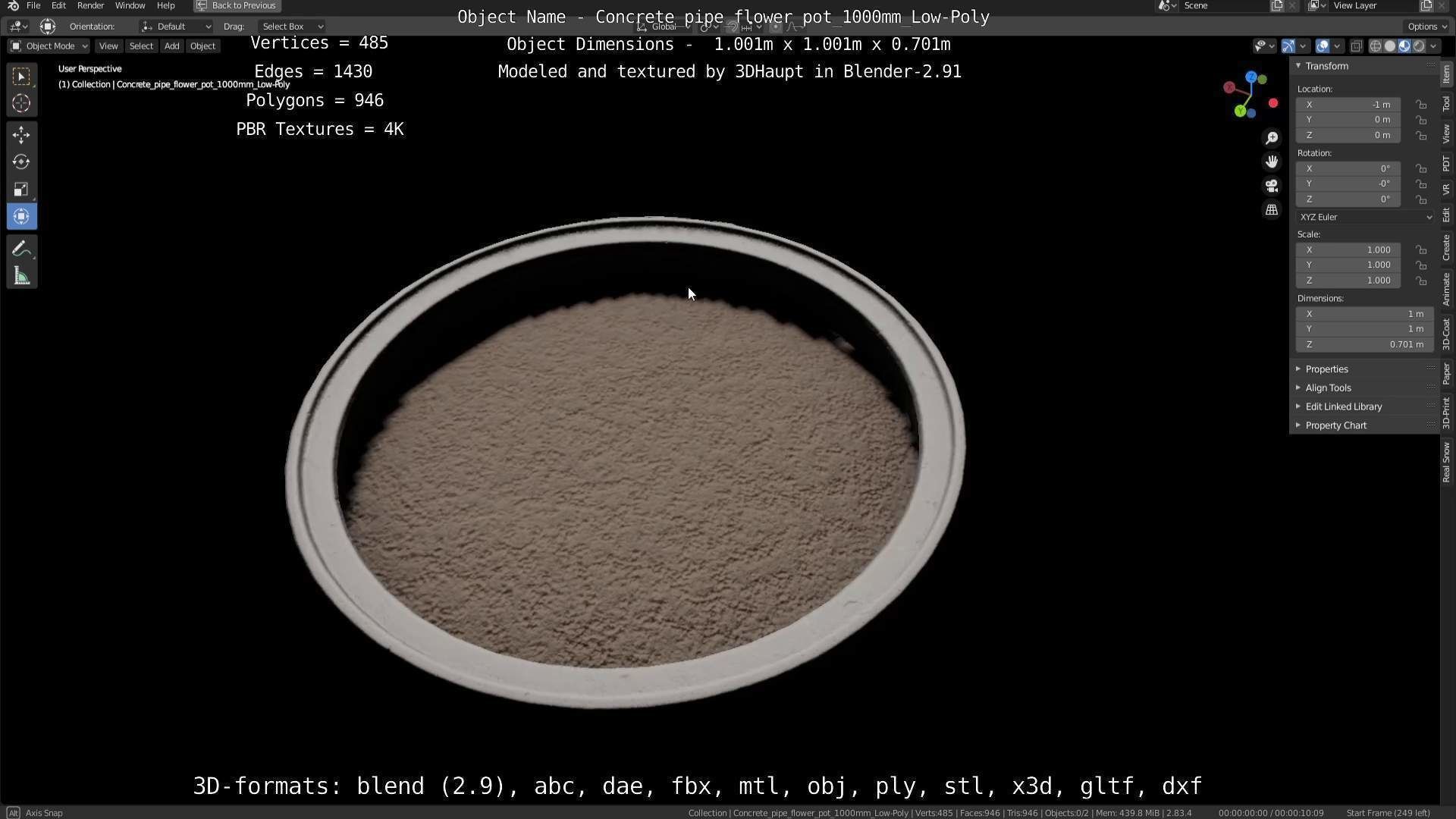 Concrete Pipe Flower Pot Low and High-Poly 3D Model Collection_17