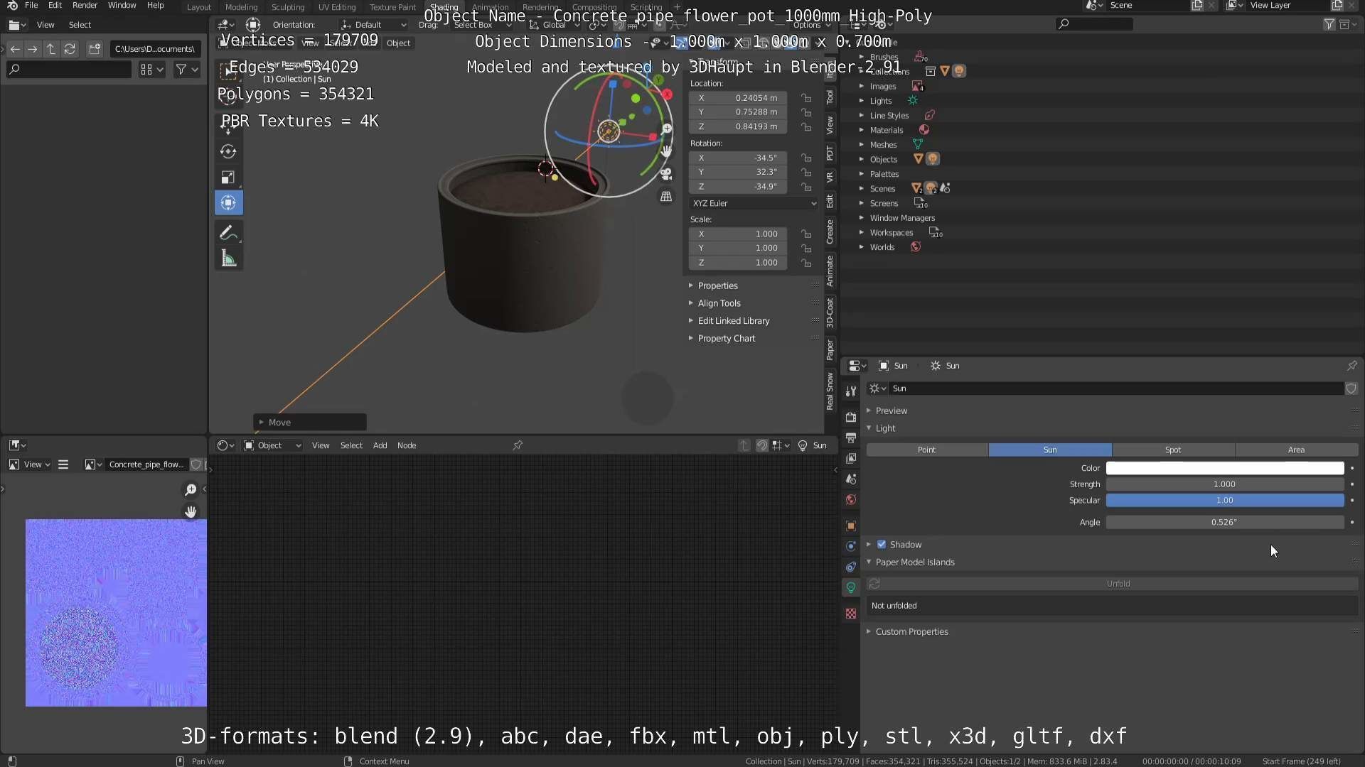 Concrete Pipe Flower Pot Low and High-Poly 3D Model Collection_127
