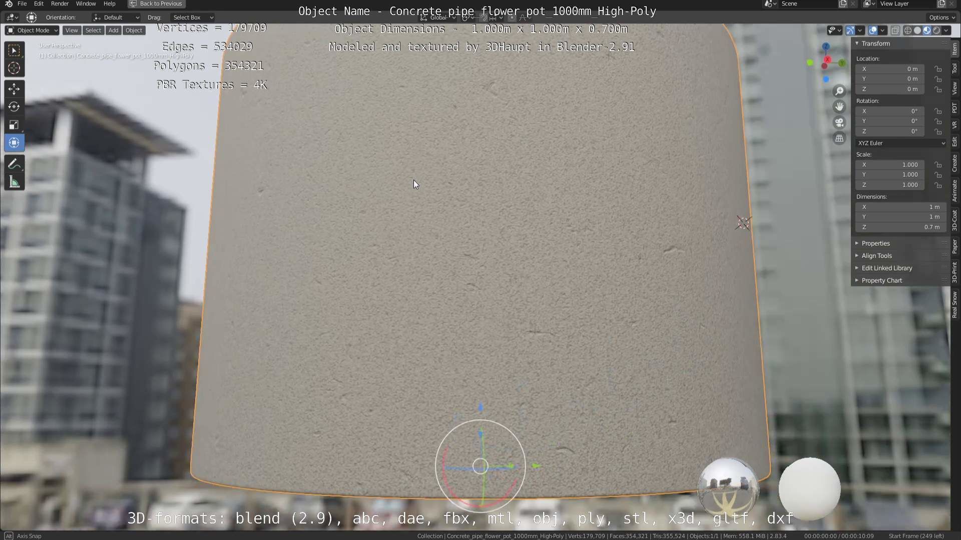 Concrete Pipe Flower Pot Low and High-Poly 3D Model Collection_106