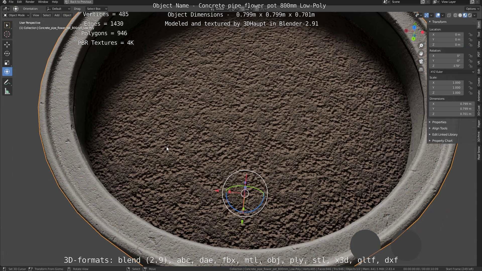 Concrete Pipe Flower Pot Low and High-Poly 3D Model Collection_70