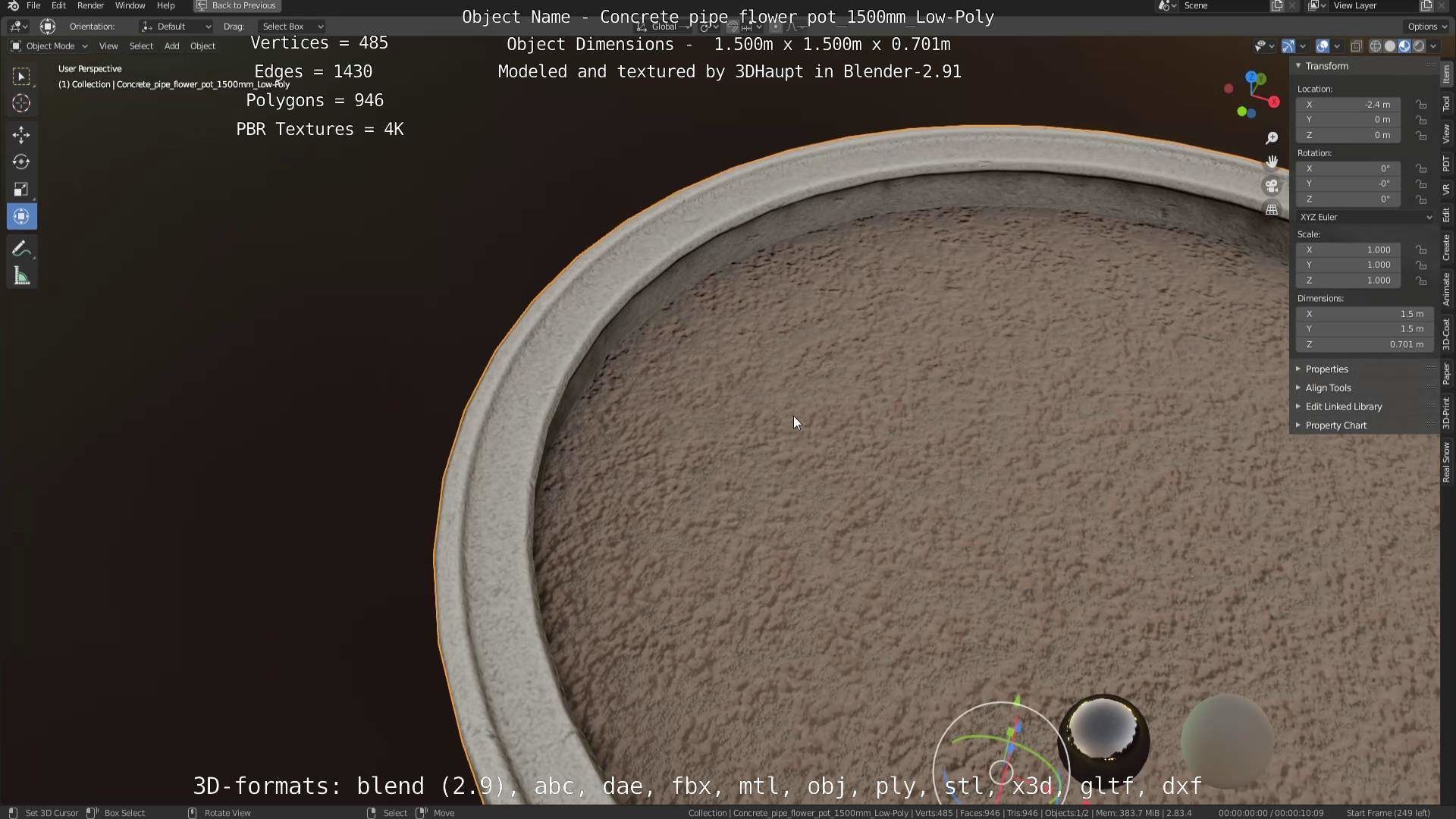 Concrete Pipe Flower Pot Low and High-Poly 3D Model Collection_87