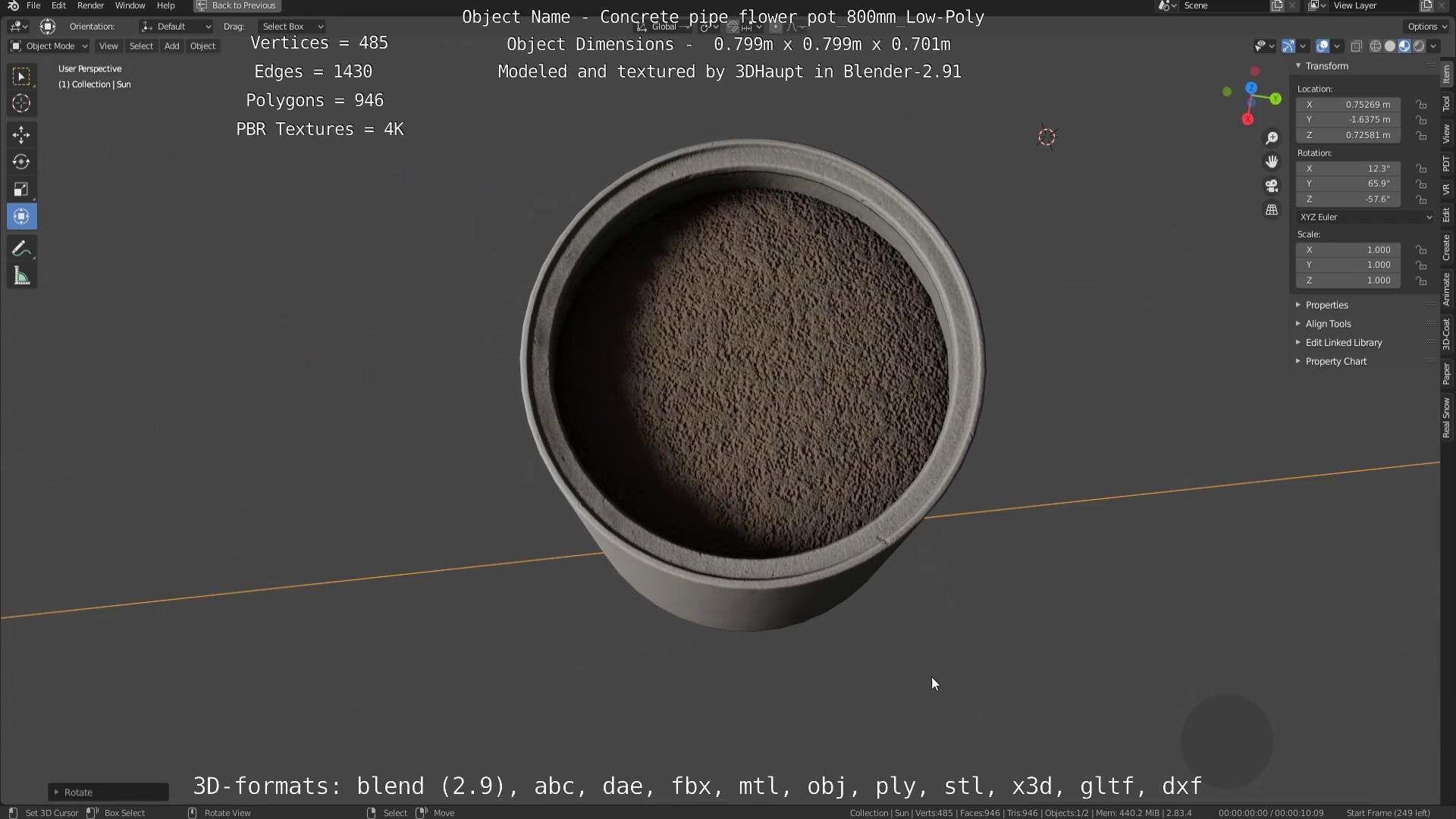 Concrete Pipe Flower Pot Low and High-Poly 3D Model Collection_69