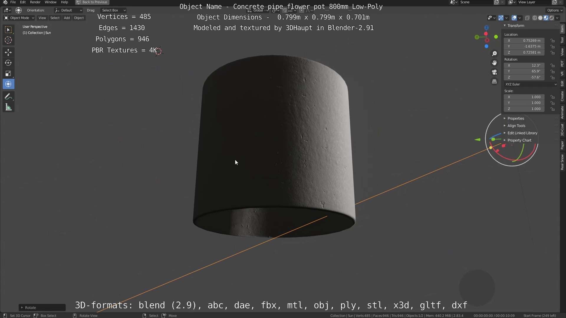 Concrete Pipe Flower Pot Low and High-Poly 3D Model Collection_52