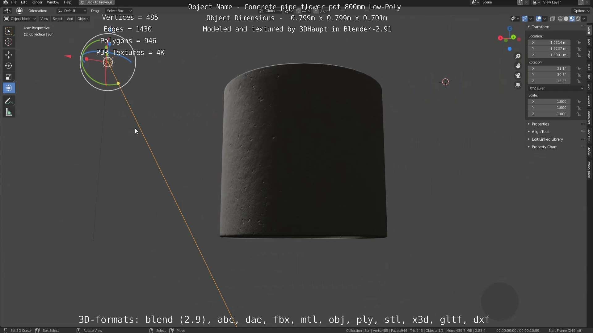 Concrete Pipe Flower Pot Low and High-Poly 3D Model Collection_58